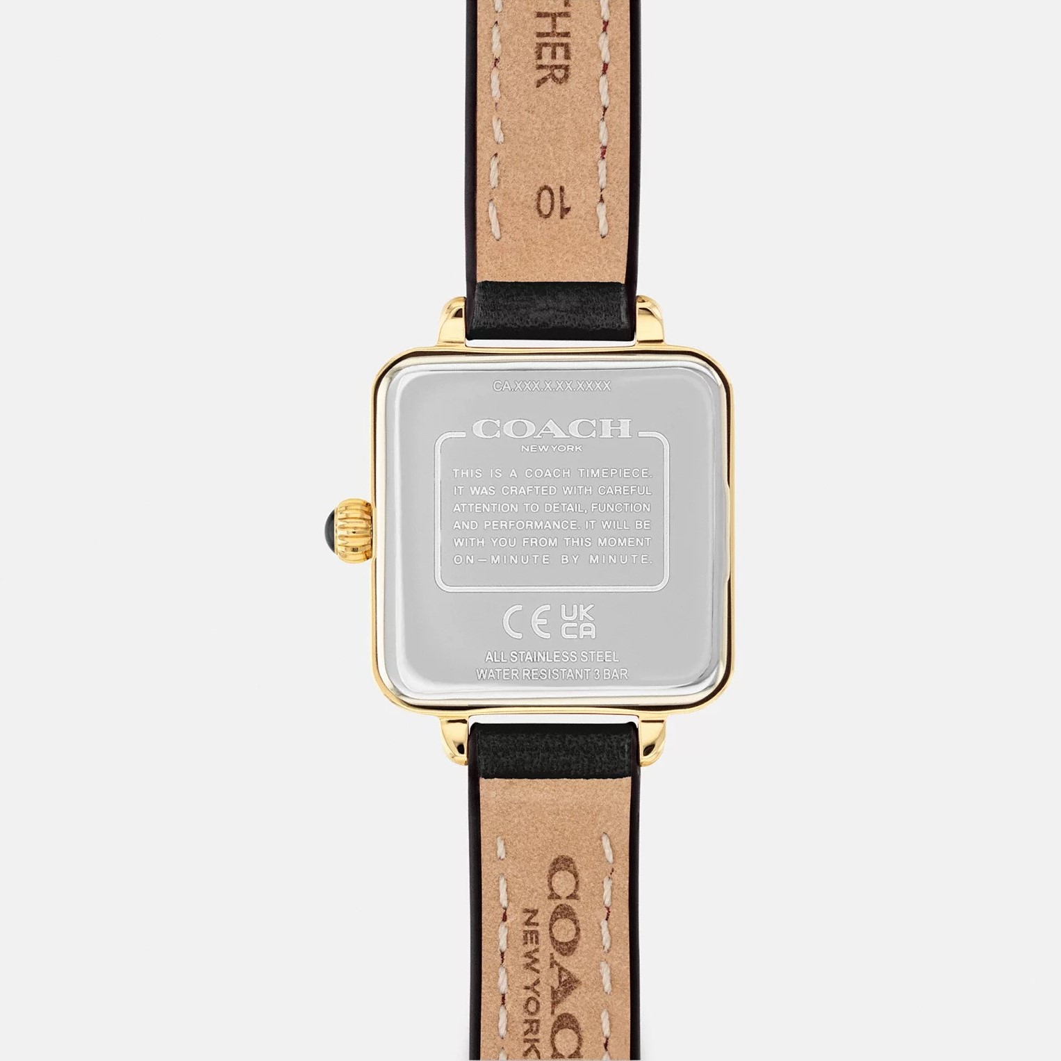 ĐỒNG HỒ NỮ DÂY DA ĐEN COACH CASS SIGNATURE HORSE AND CARRIAGE ION-PLATED GOLDTONE STEEL AND BLACK LEATHER STRAP WATCH 14504225 6
