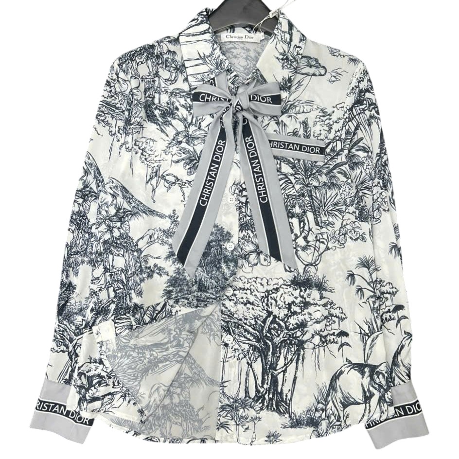 Áo sơ mi lụa kèm dây nơ Dior 1