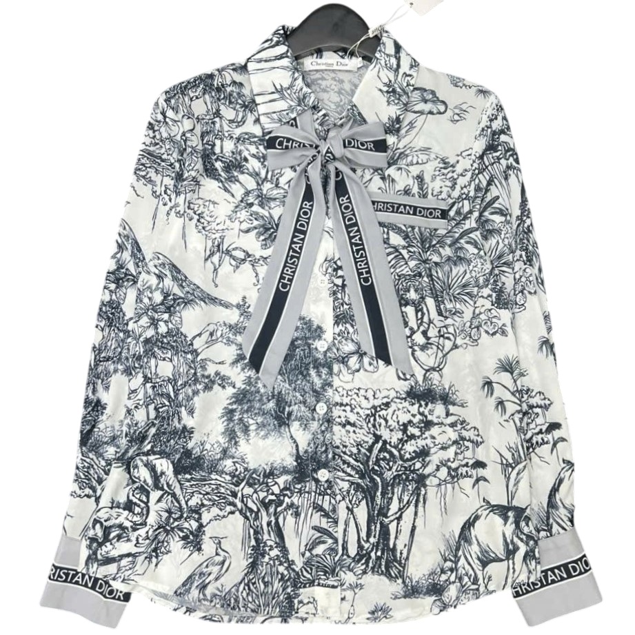 Áo sơ mi lụa kèm dây nơ Dior 2
