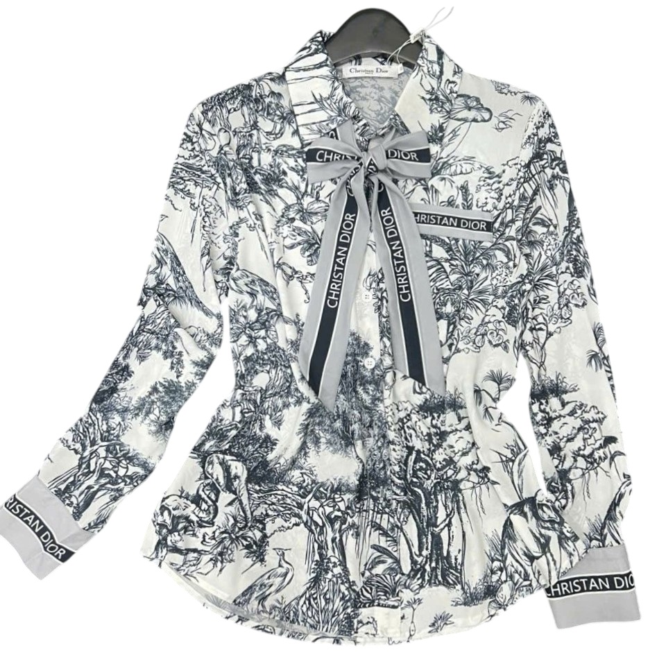 Áo sơ mi lụa kèm dây nơ Dior 3