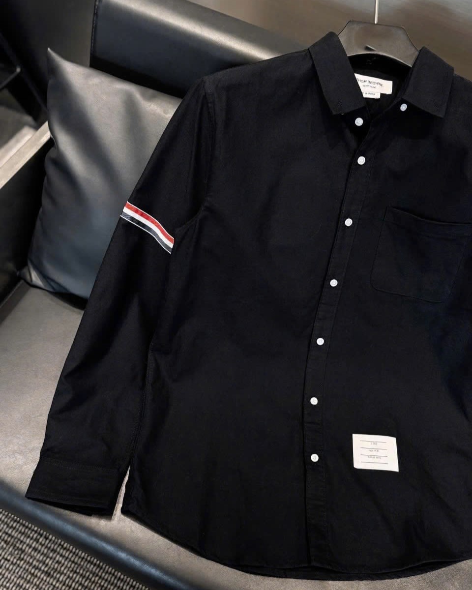 Áo sơ mi nam màu đen Thom Browne Three-stripe Shirt Black 7