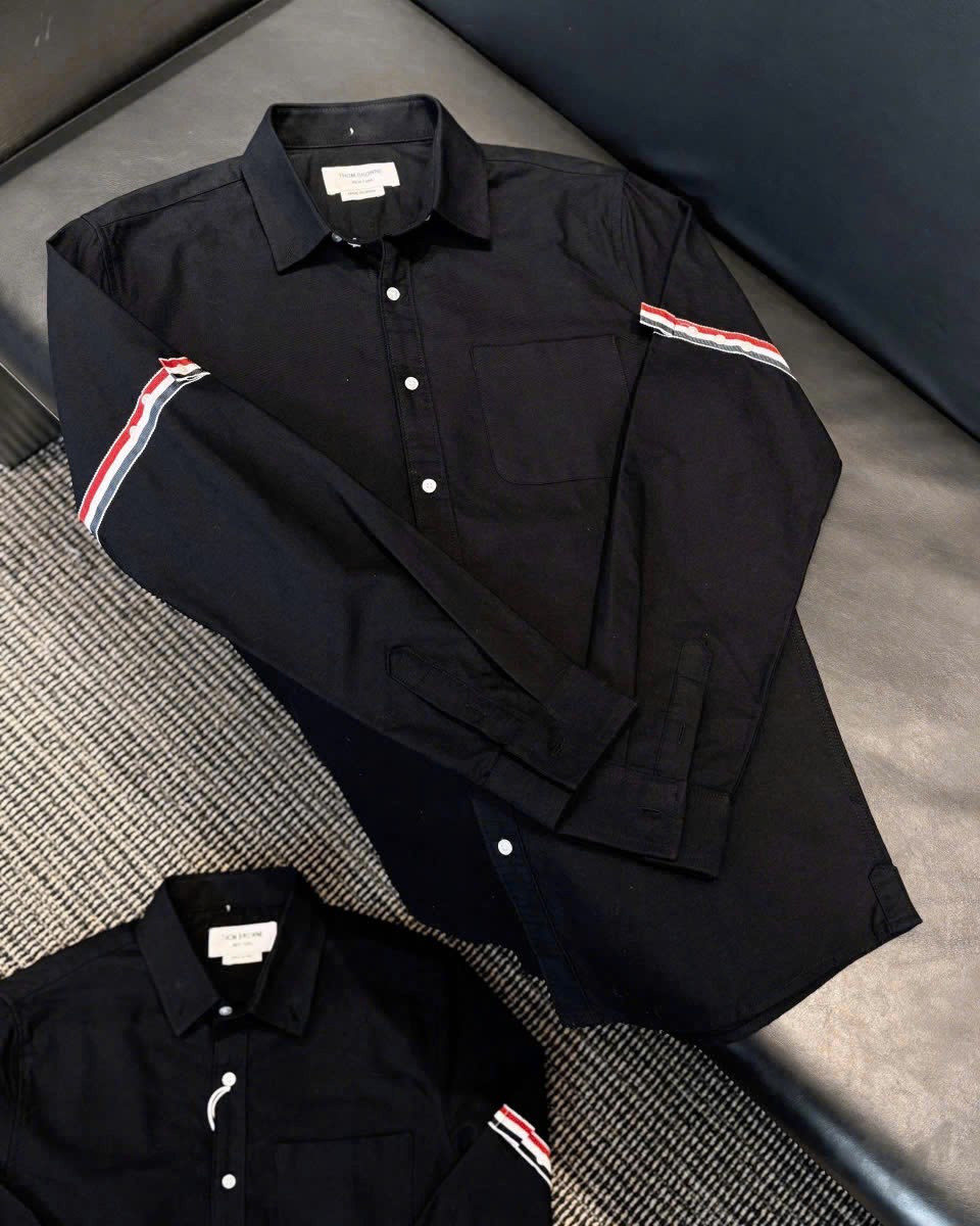 Áo sơ mi nam màu đen Thom Browne Three-stripe Shirt Black 9