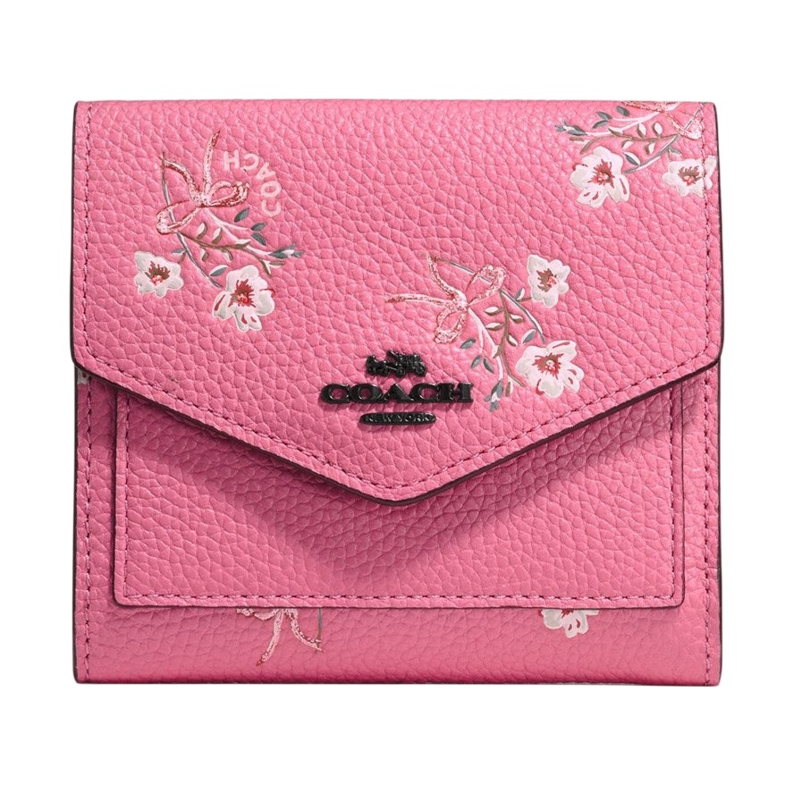 Ví hồng nấp bài thư Coach Small Wallet With Floral Bow Print Polished Pebble Leather Bright Pink 28445 3