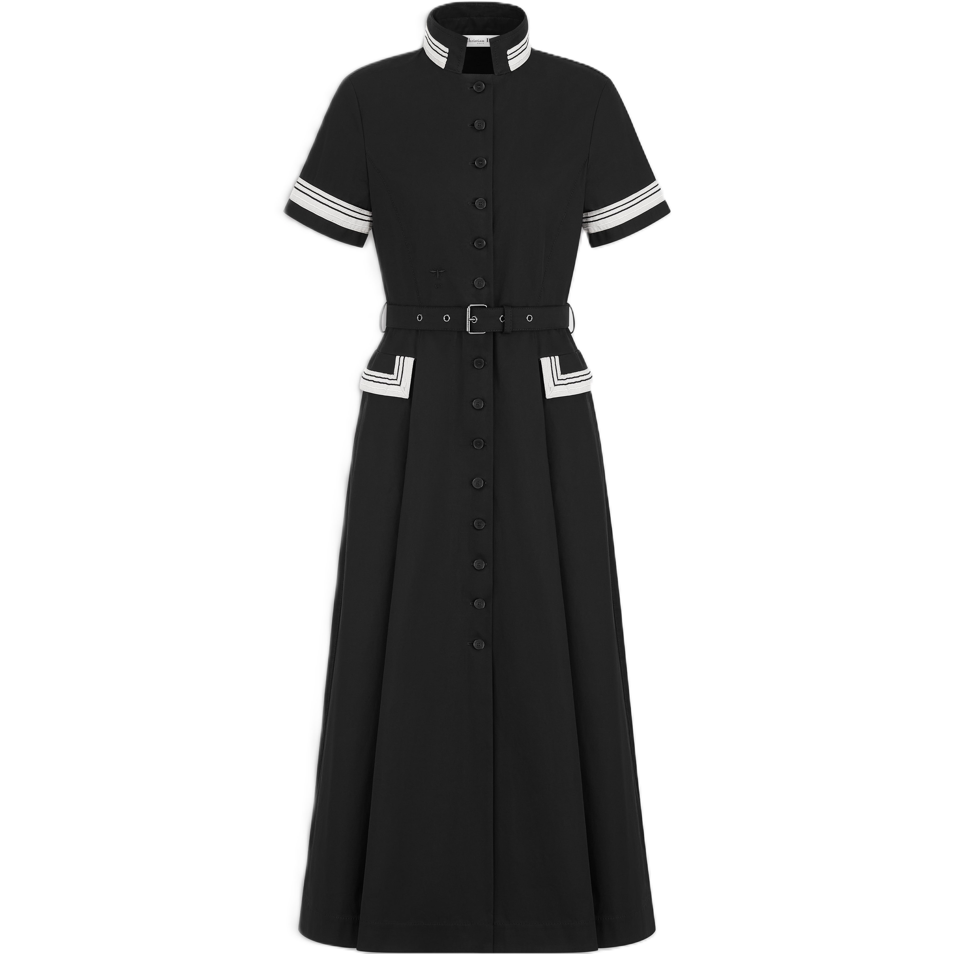 Áo đầm Dior Mid-Length Flared Shirtdress Black Cotton Gabardine 1
