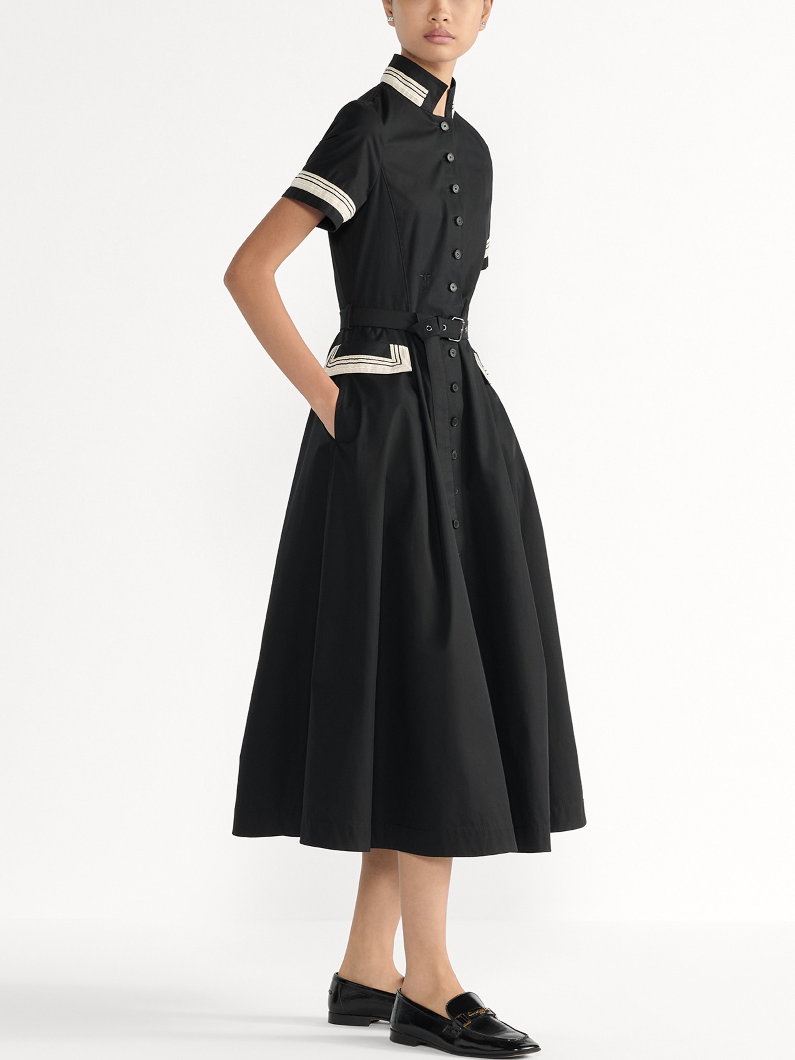 Áo đầm Dior Mid-Length Flared Shirtdress Black Cotton Gabardine 2
