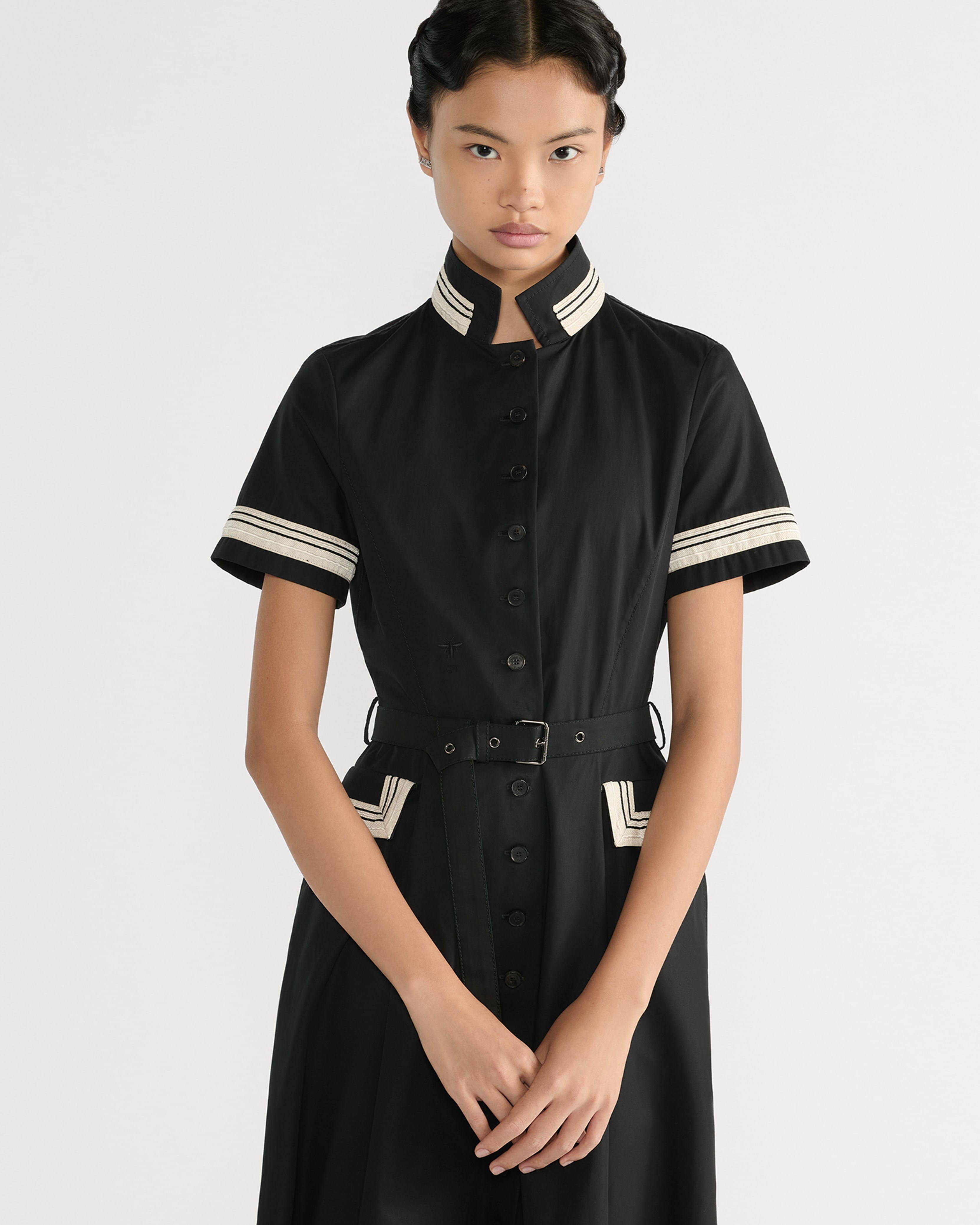 Áo đầm Dior Mid-Length Flared Shirtdress Black Cotton Gabardine 3