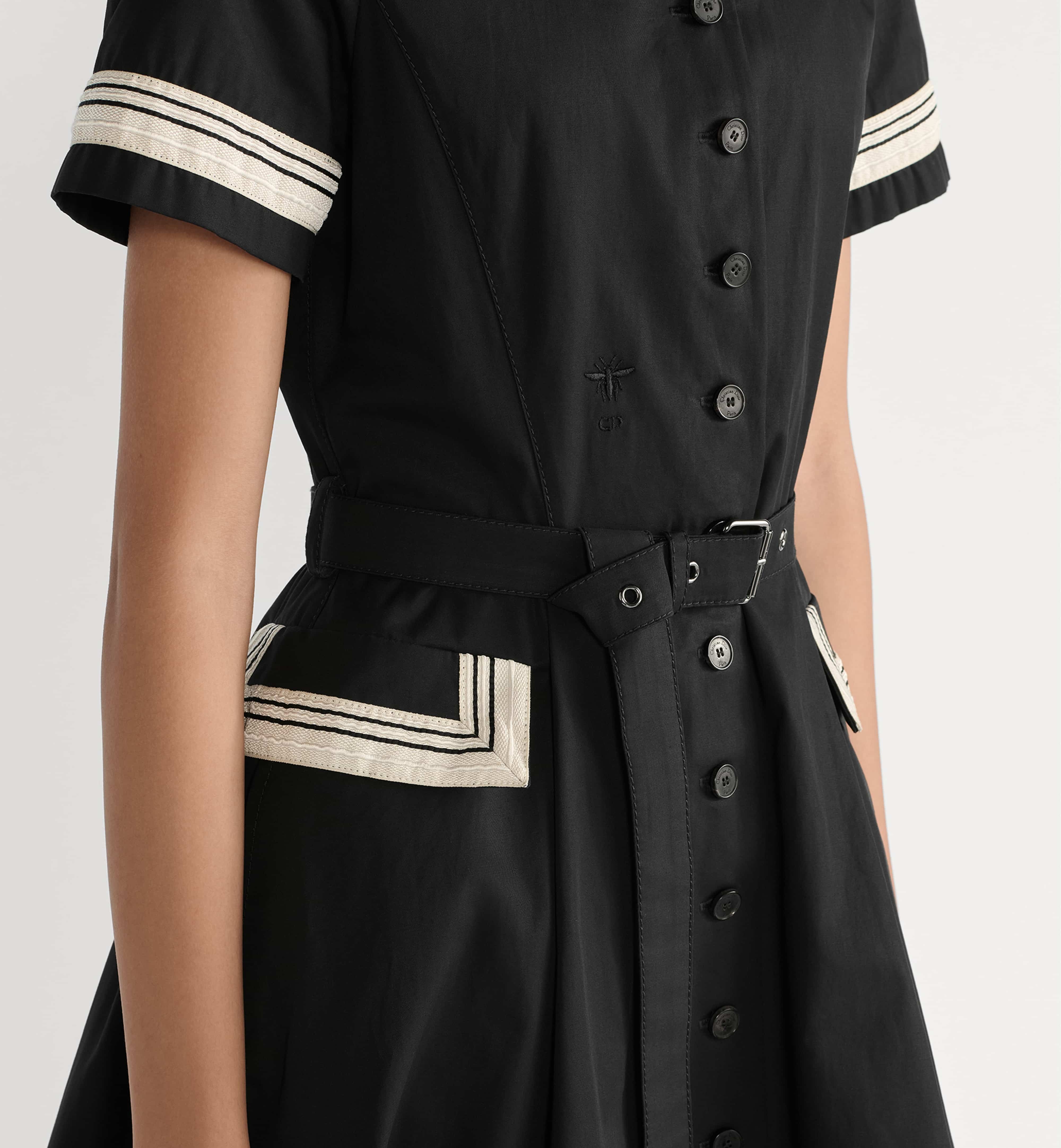 Áo đầm Dior Mid-Length Flared Shirtdress Black Cotton Gabardine 4