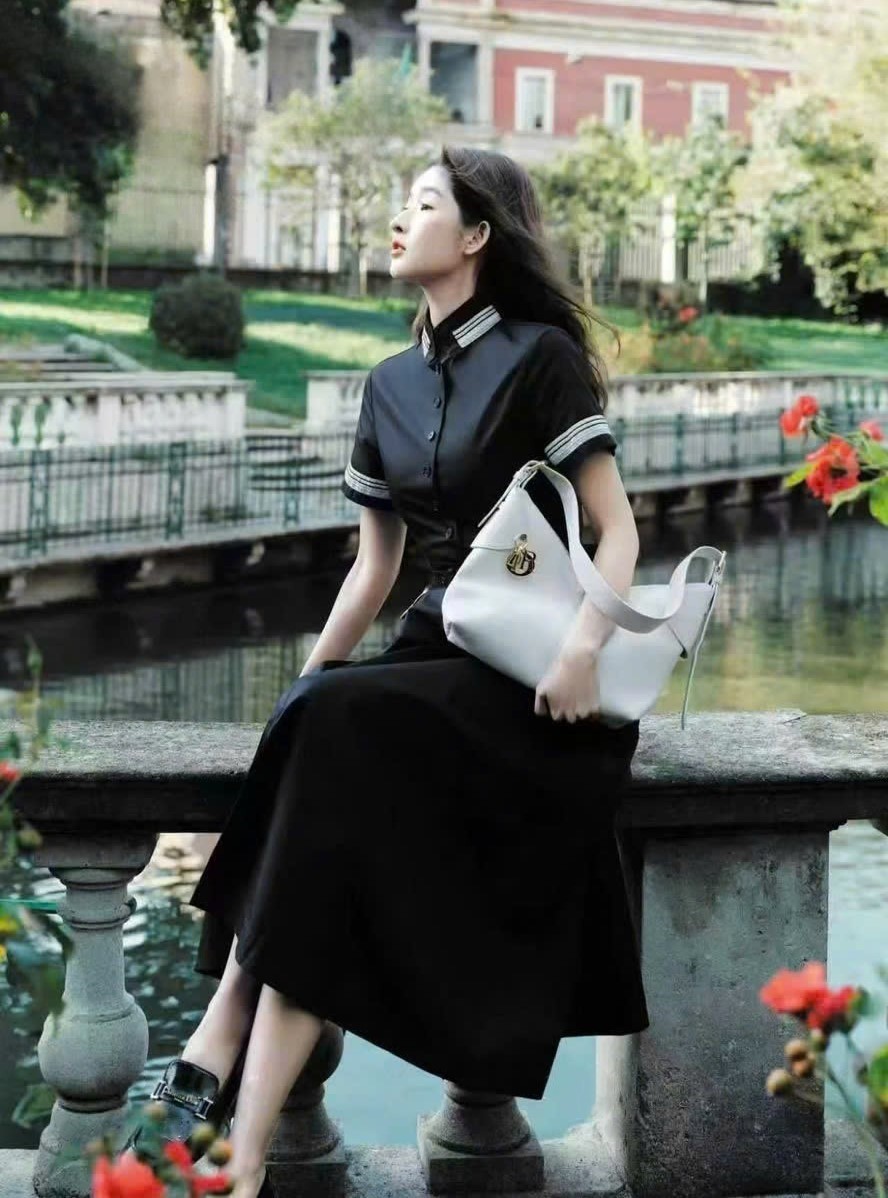 Áo đầm Dior Mid-Length Flared Shirtdress Black Cotton Gabardine 8
