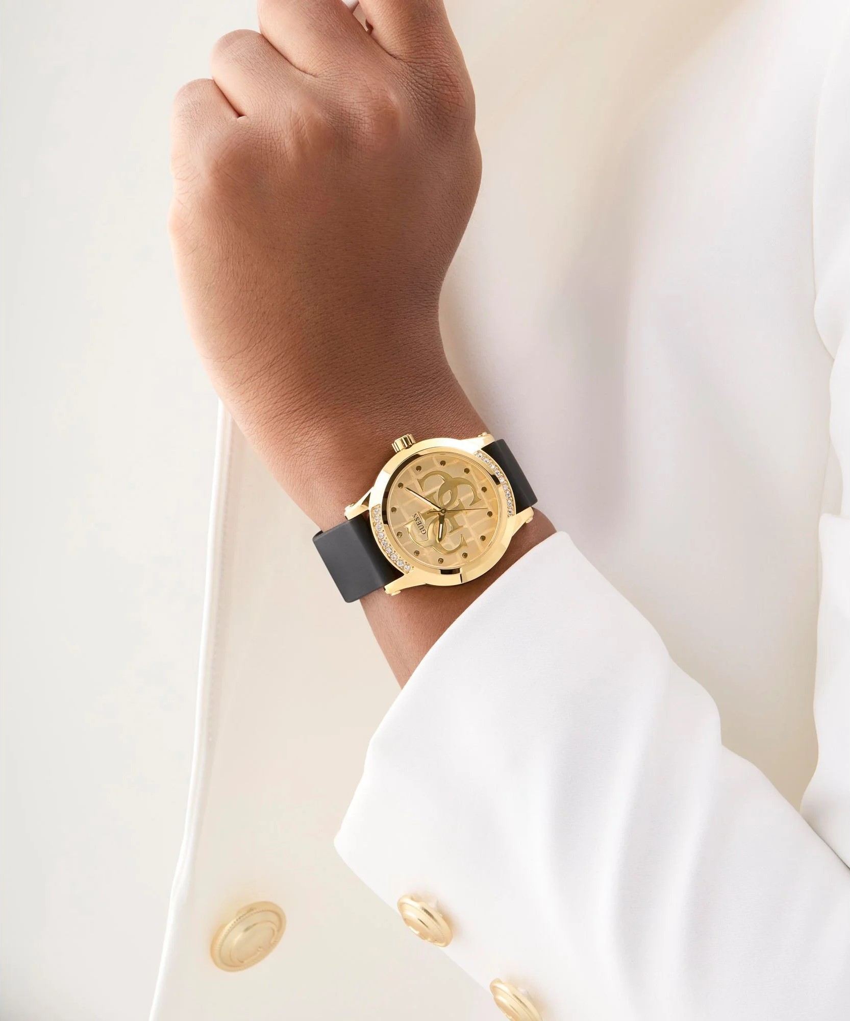 Đồng hồ đeo tay nữ Guess Ladies Black Gold Tone Analog Watch 4