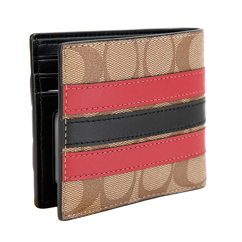 SET VÍ COACH SỌC GIỮA ID BILLFOLD WALLET AND KEY FOB GIFT SET IN SIGNATURE CANVAS TAN MULTI F86110 17