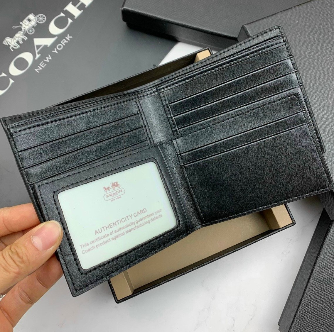 SET VÍ COACH SỌC GIỮA ID BILLFOLD WALLET AND KEY FOB GIFT SET IN SIGNATURE CANVAS TAN MULTI F86110 2