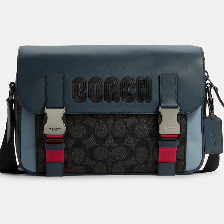 TÚI ĐEO CHÉO DÁNG CẶP NAM COACH TRACK CROSSBODY IN COLORBLOCK SIGNATURE CANVAS WITH COACH IN CHARCOAL DENIM MULTI 5