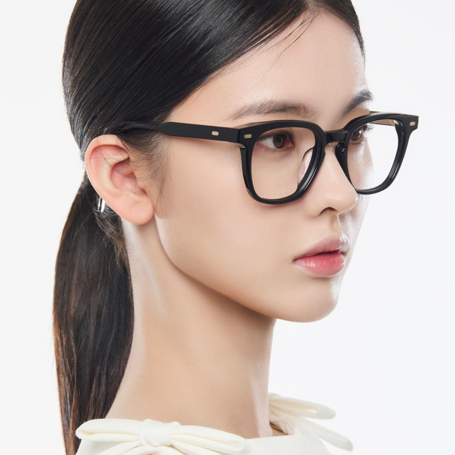 Mắt kính giả cận Gentle Monster Kubo 01 Square Glasses in Black Acetate Frame Clear Lenses 20