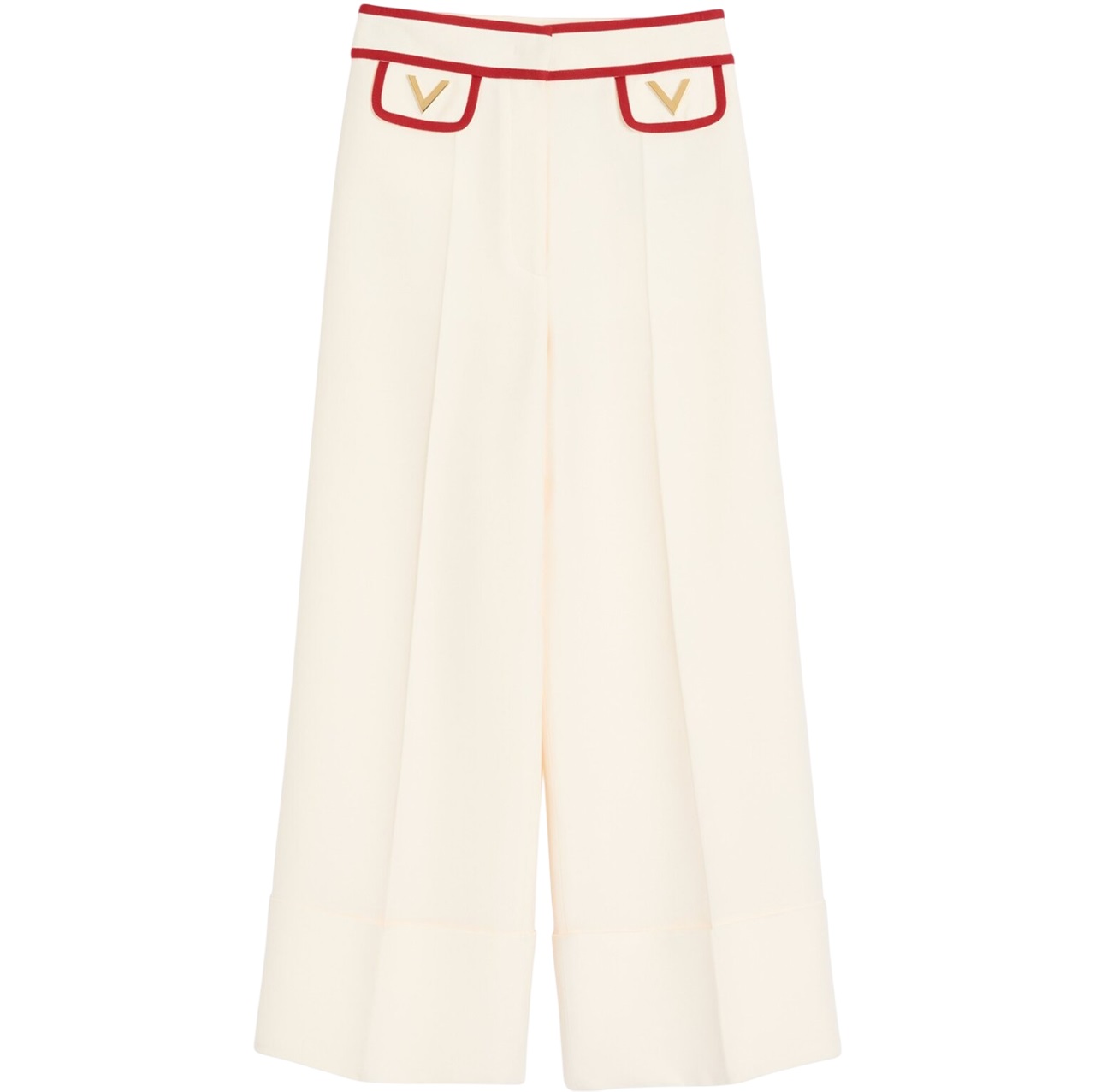 Quần dài suông nữ Valentino Crepe Couture Pants with V Gold 1