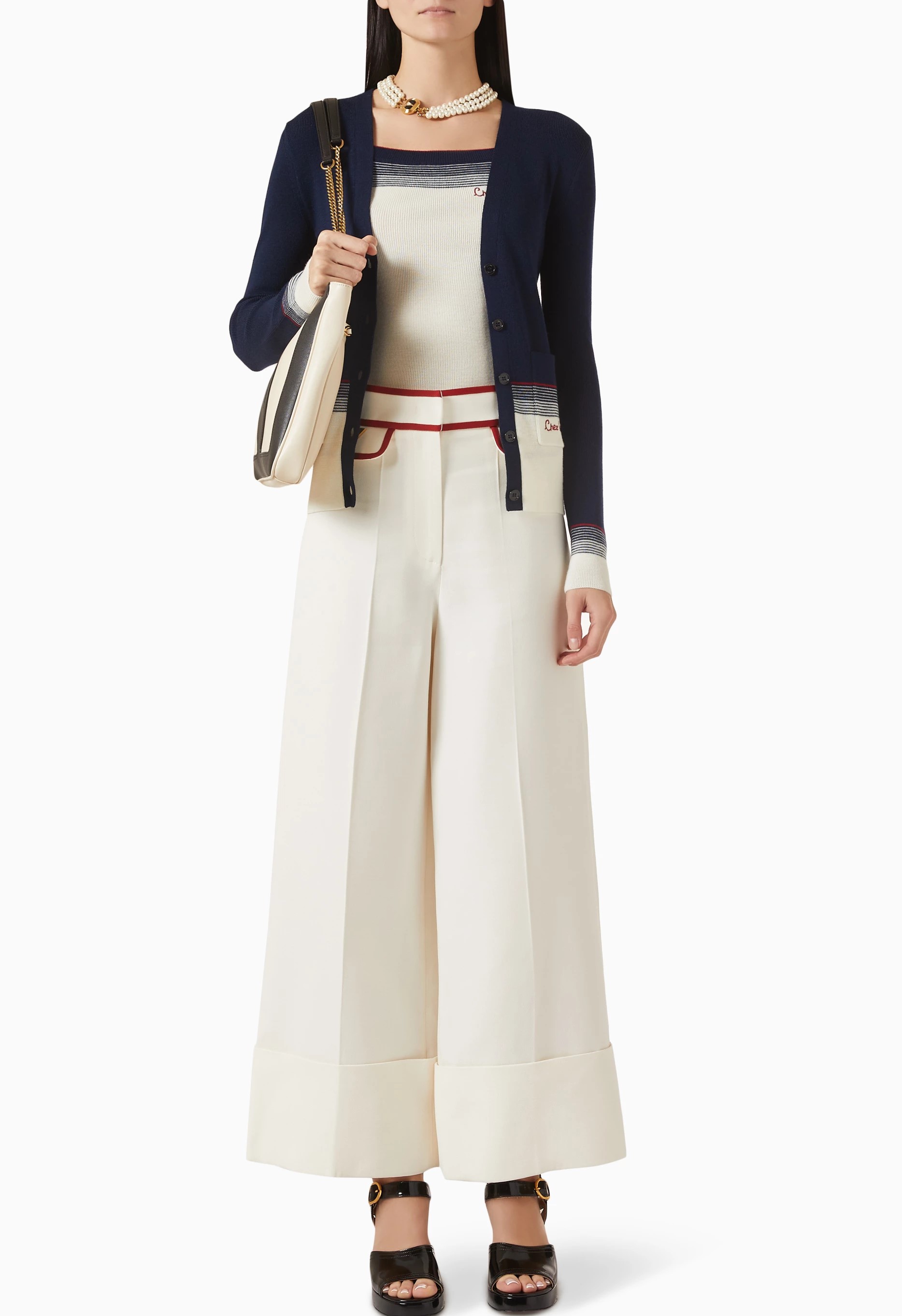Quần dài suông nữ Valentino Crepe Couture Pants with V Gold 2