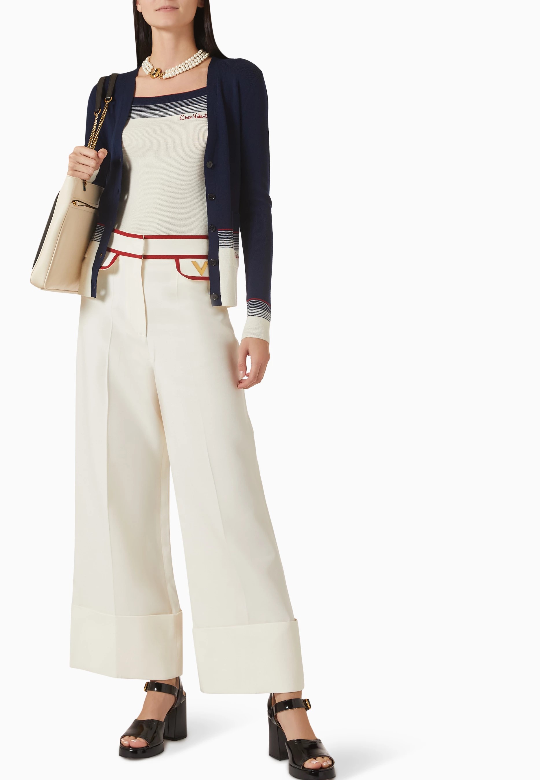 Quần dài suông nữ Valentino Crepe Couture Pants with V Gold 4