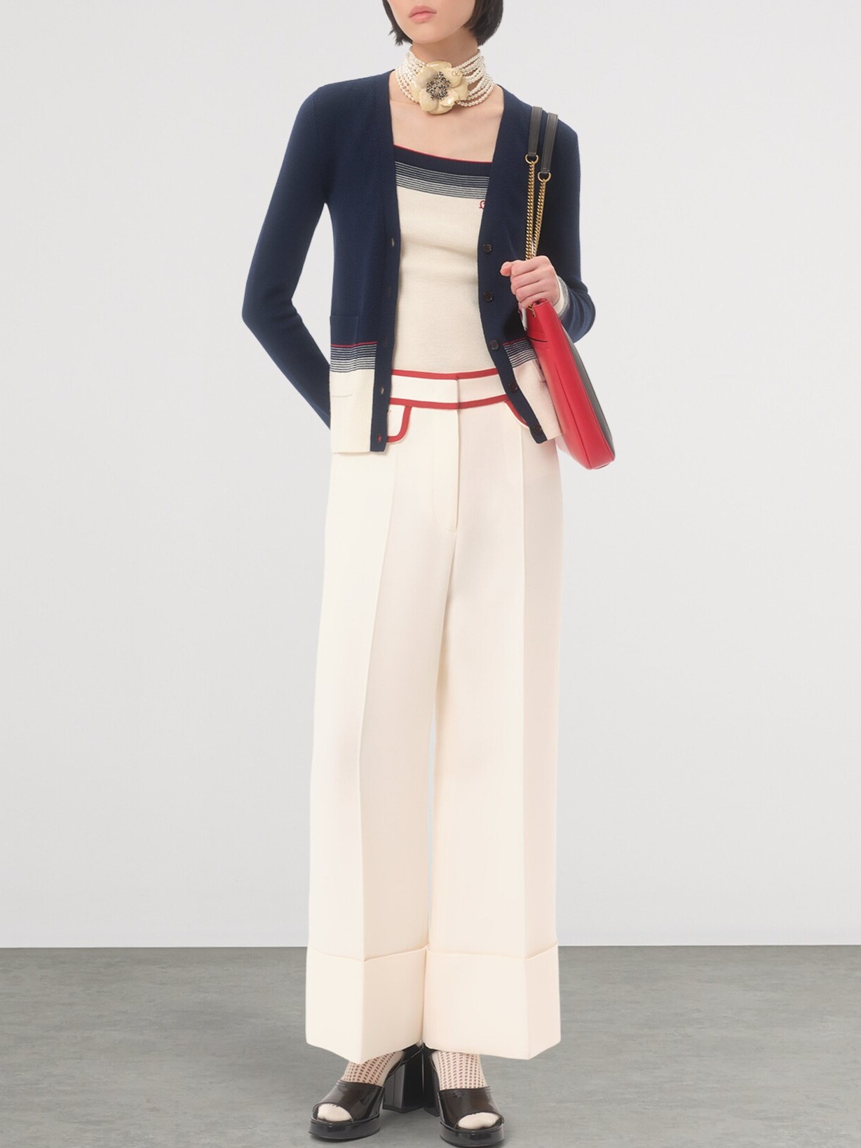 Quần dài suông nữ Valentino Crepe Couture Pants with V Gold 9