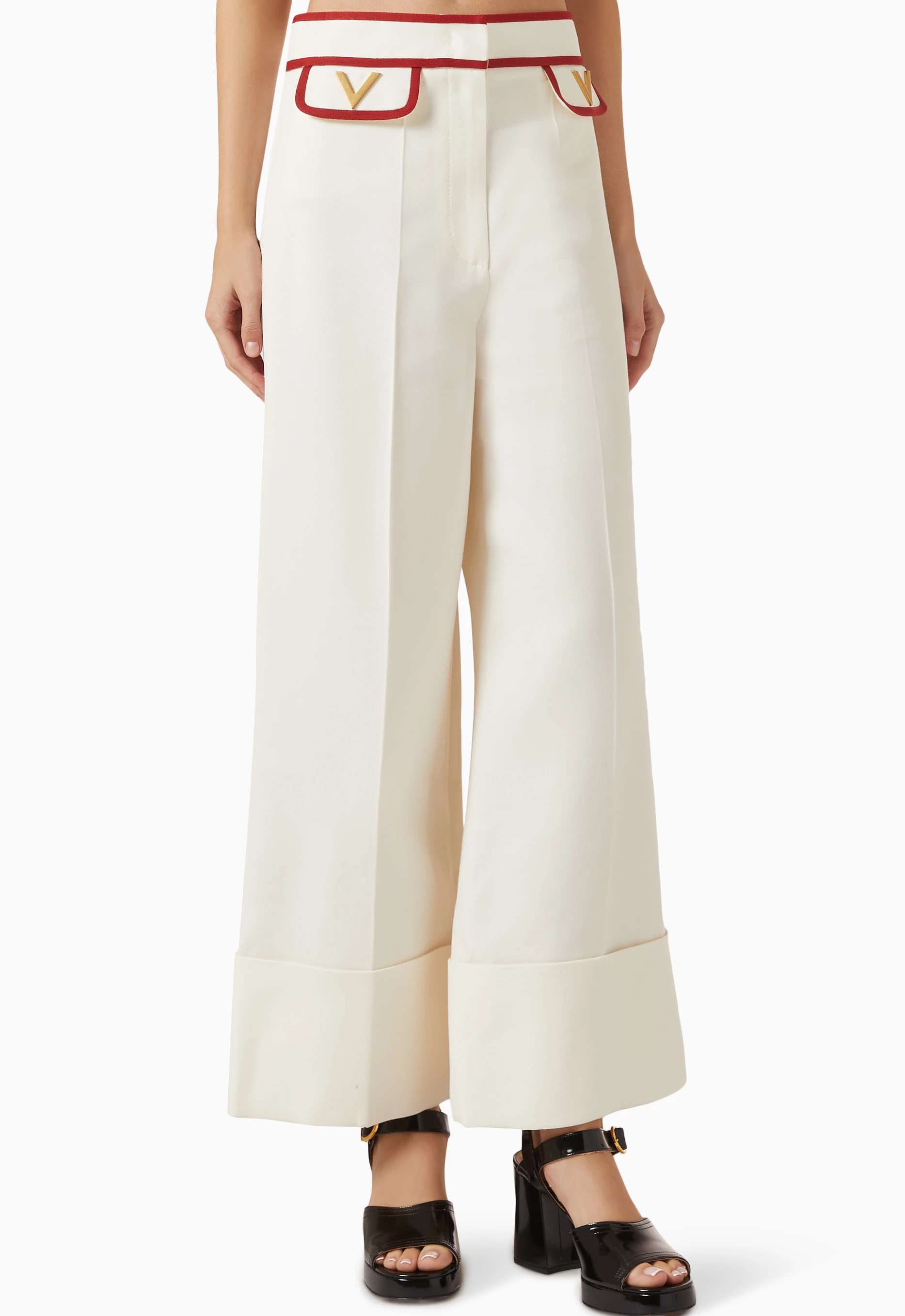 Quần dài suông nữ Valentino Crepe Couture Pants with V Gold 8