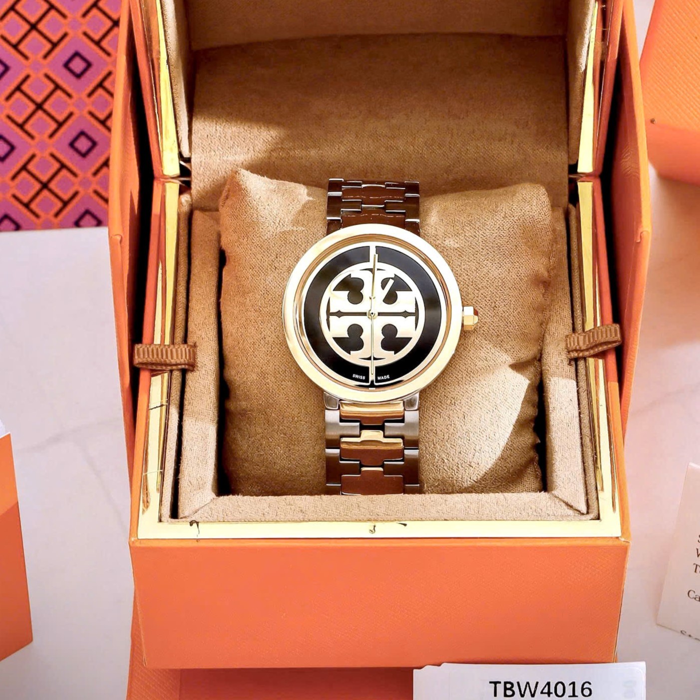 Đồng hồ đeo tay nữ Tory Burch Reva Watch Two-tone Gold Stainless Steel TBW4016 10