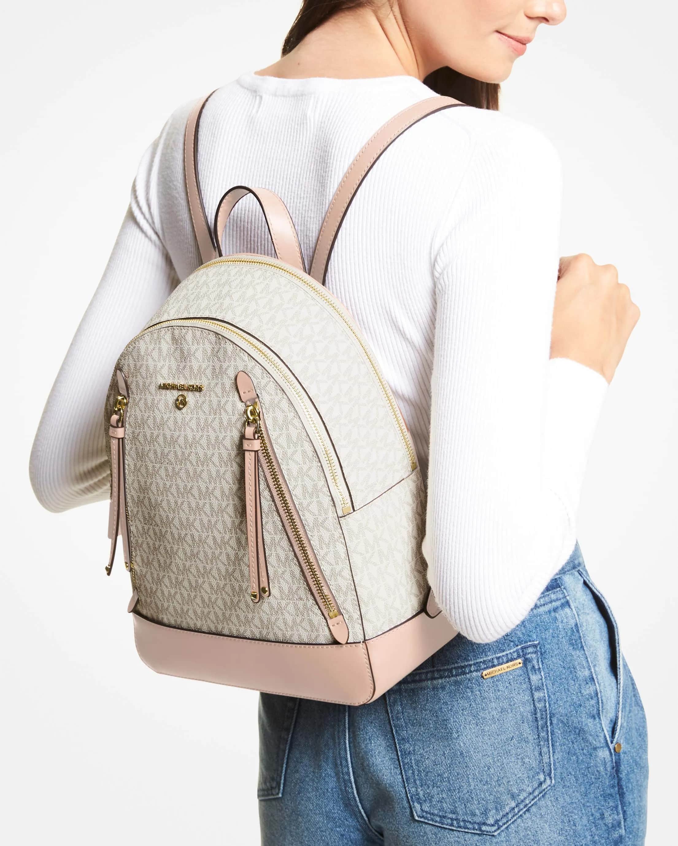 Balo Michael Kors Brooklyn Medium Monogram Backpack Vanilla White Nude Pink 30H1GBNB2B173 2