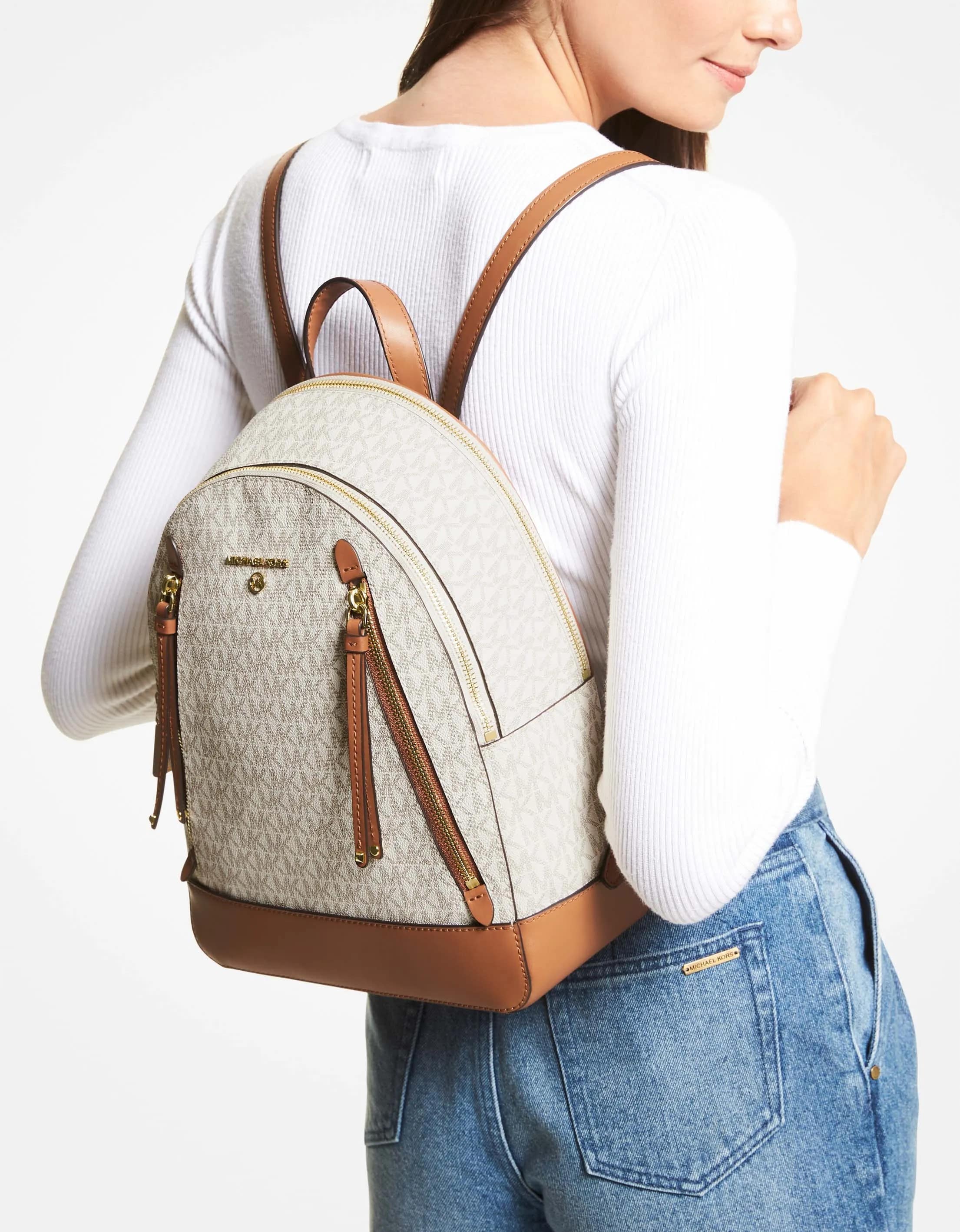 Ba lô Michael Kors Brooklyn Medium Monogram Backpack Vanilla White Acorn Brown 30H1GBNB2B149 5