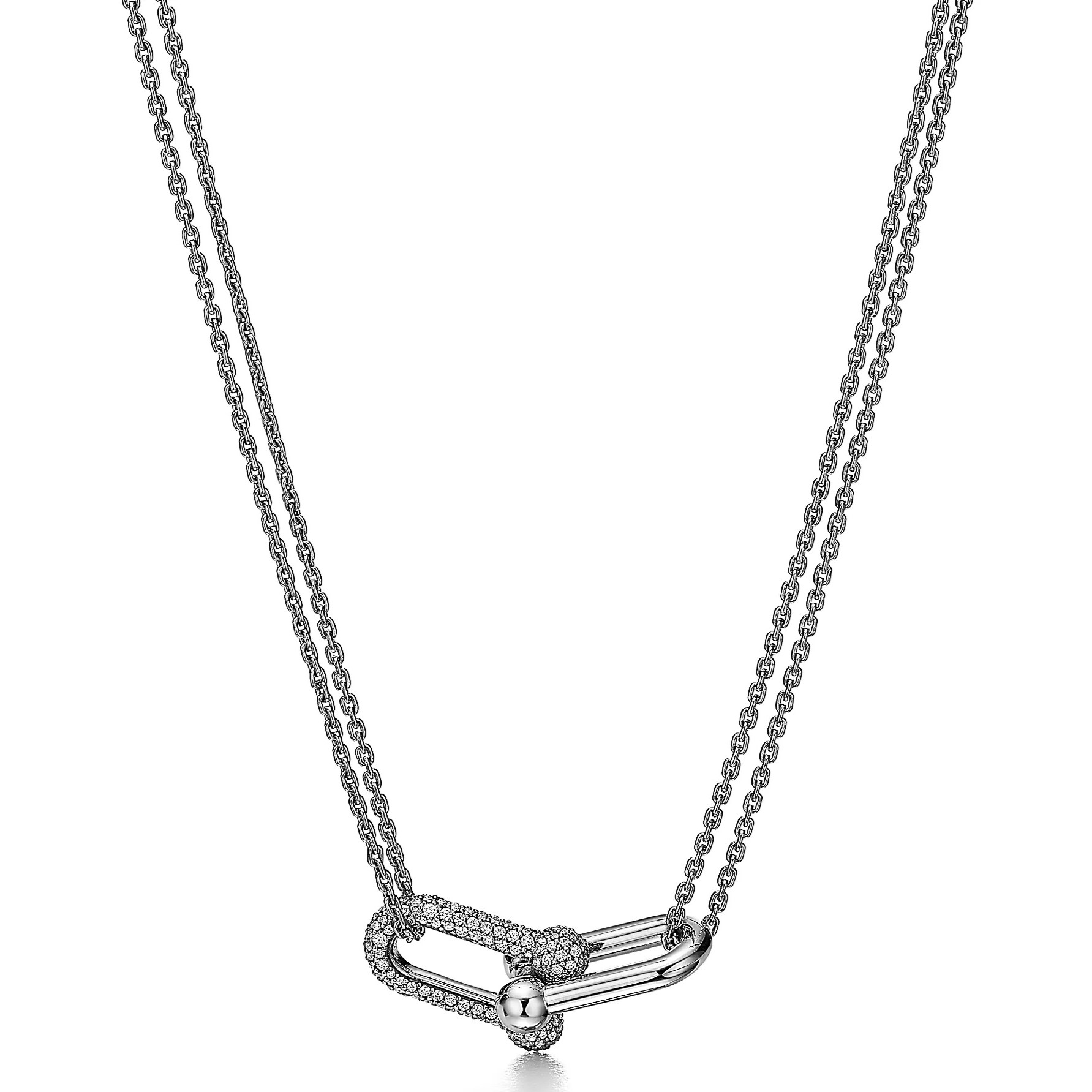 Dây chuyền nữ Tiffany Large Double Link Pendant in White Gold with Pavé Diamonds 2