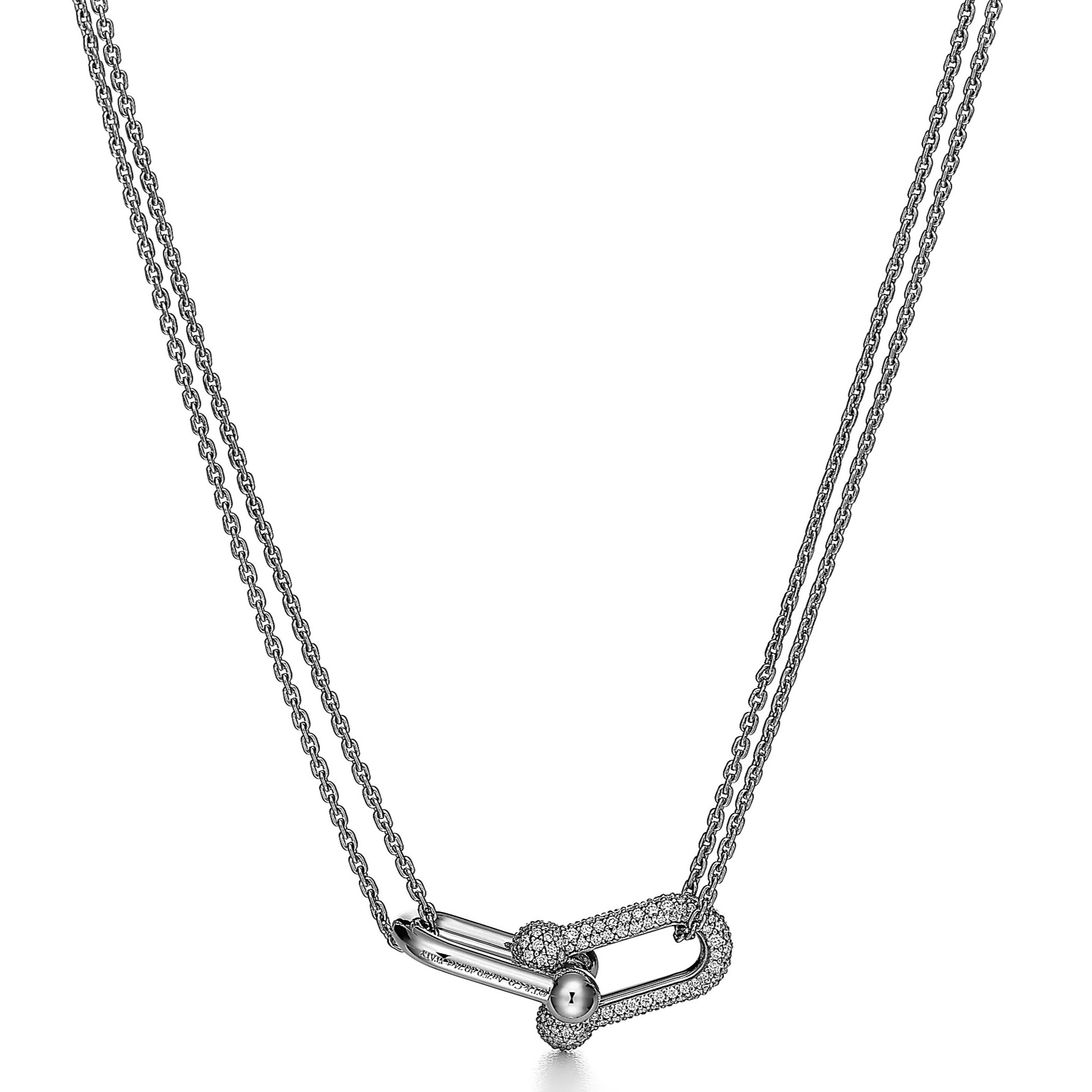 Dây chuyền nữ Tiffany Large Double Link Pendant in White Gold with Pavé Diamonds 4
