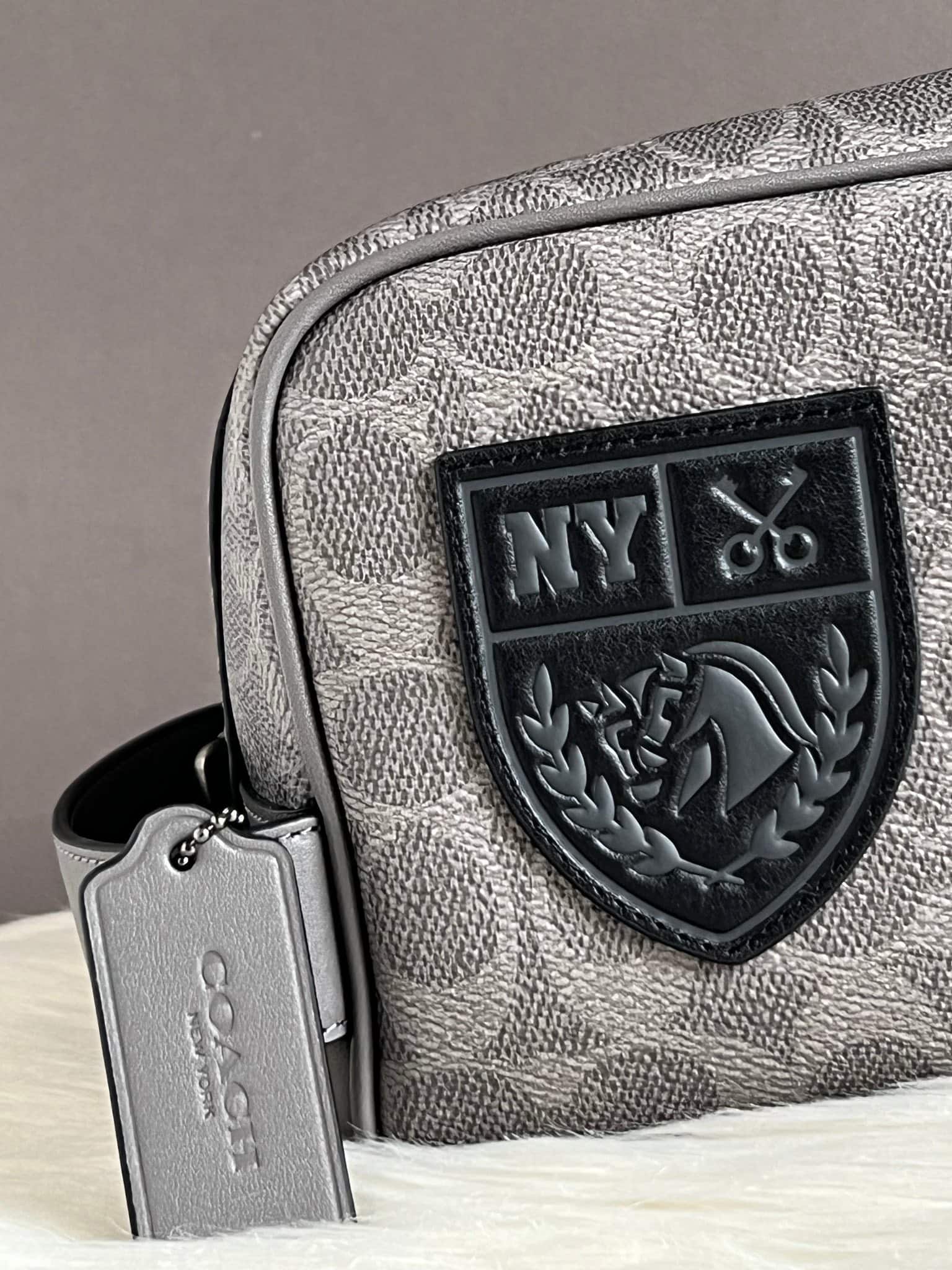 Túi cầm tay Coach Nam Large Travel Kit In Signature Canvas With Patches Grey Multi CCF36 2