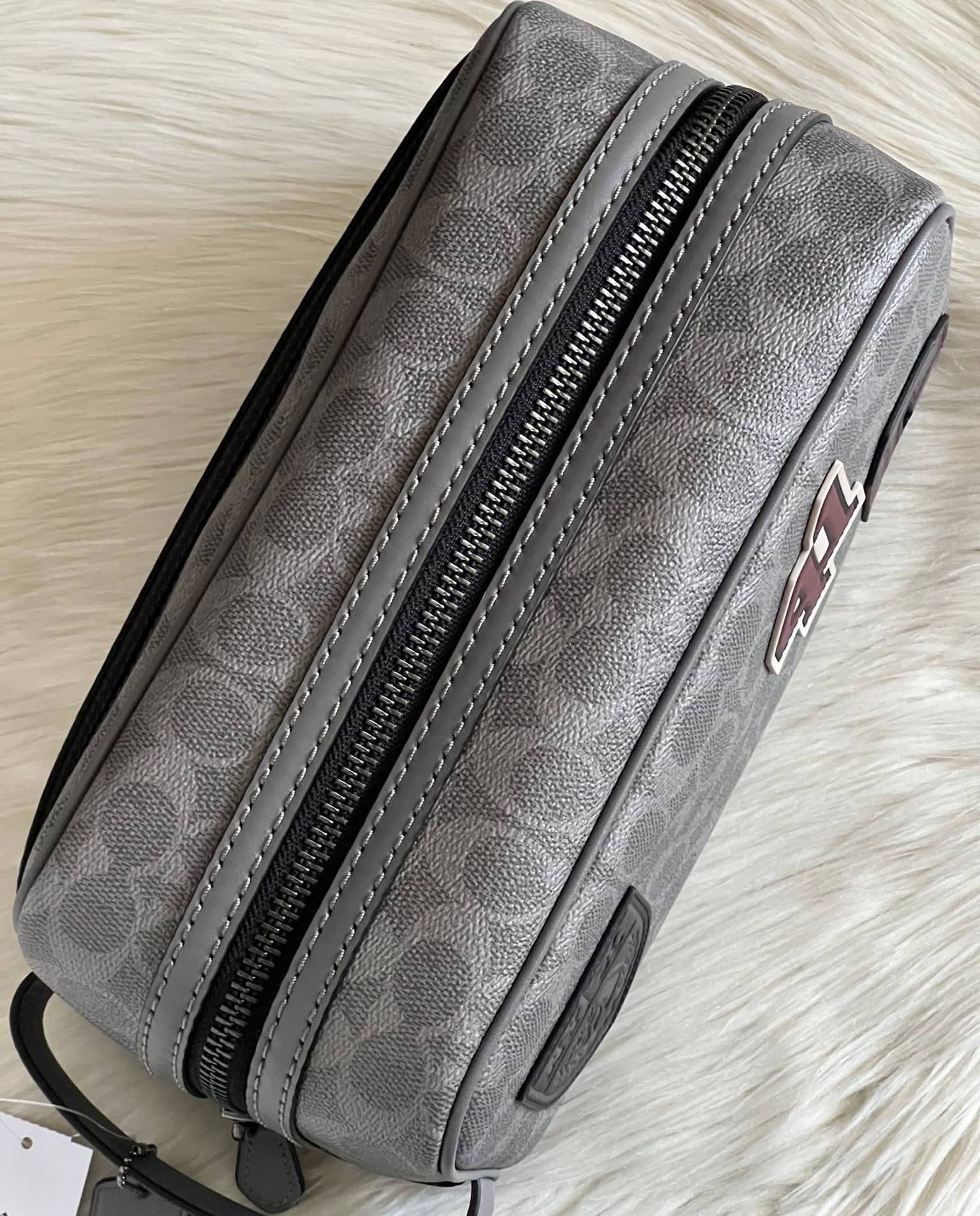 Túi cầm tay Coach Nam Large Travel Kit In Signature Canvas With Patches Grey Multi CCF36 4