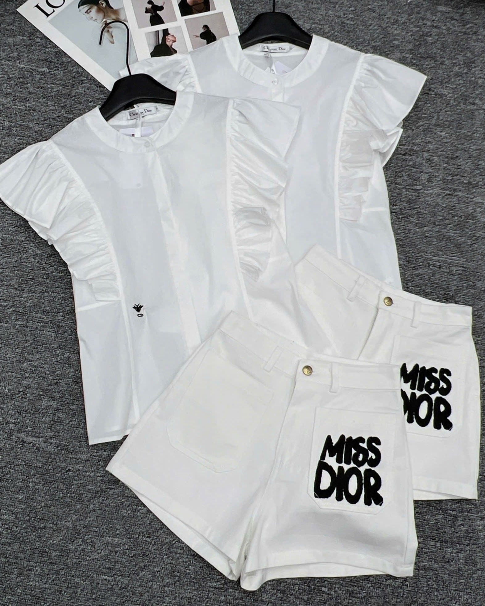 Combo áo trắng bèo quần short Miss Dior 7