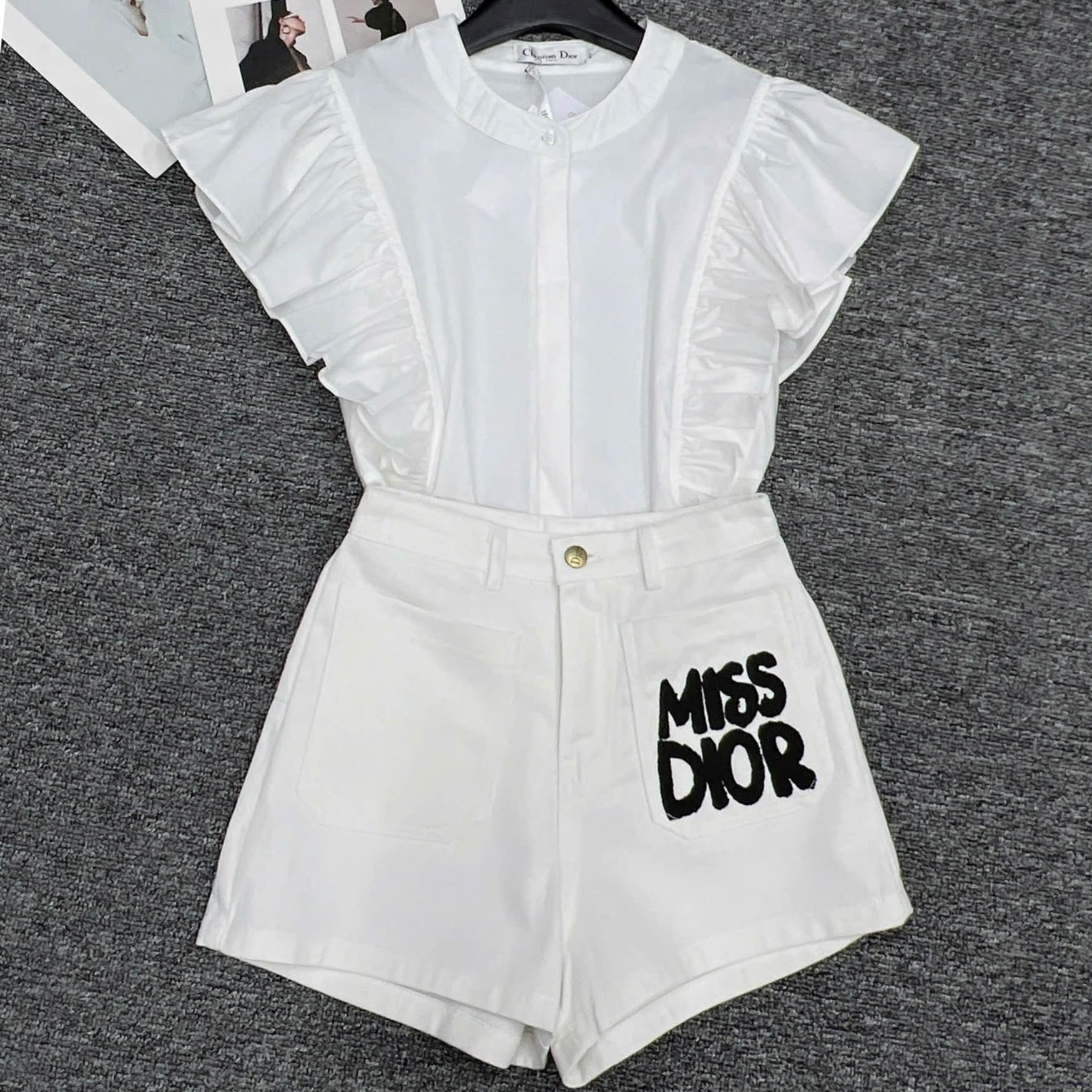 Combo áo trắng bèo quần short Miss Dior 8