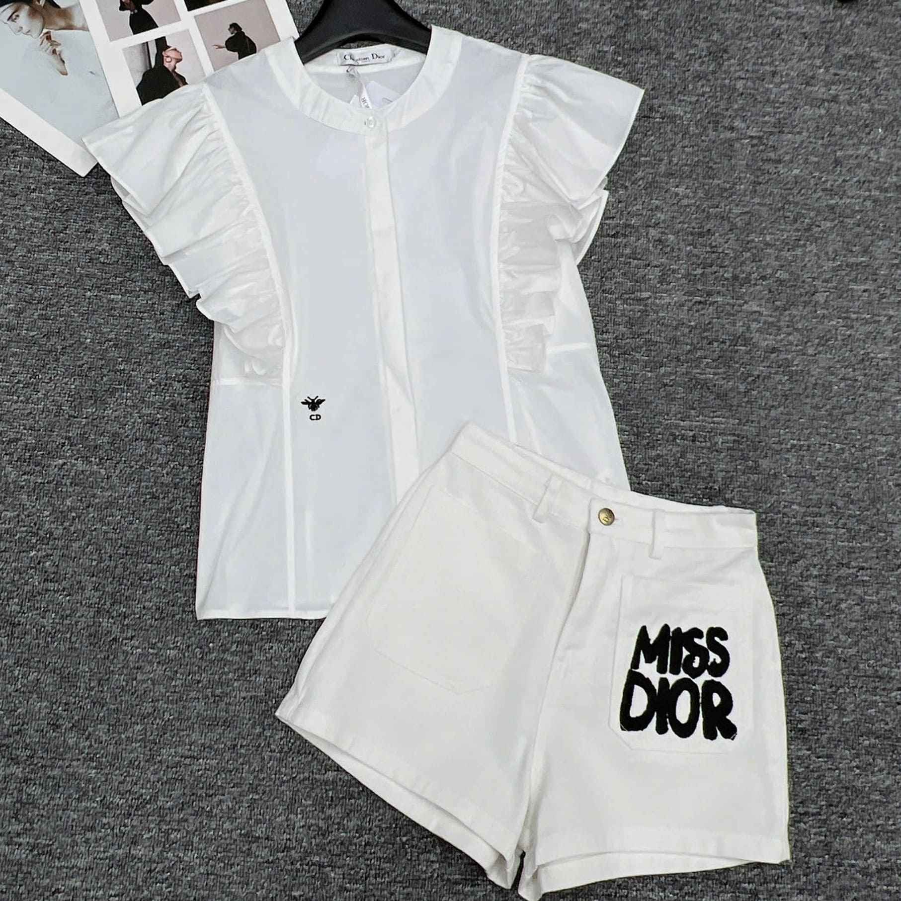 Combo áo trắng bèo quần short Miss Dior 2