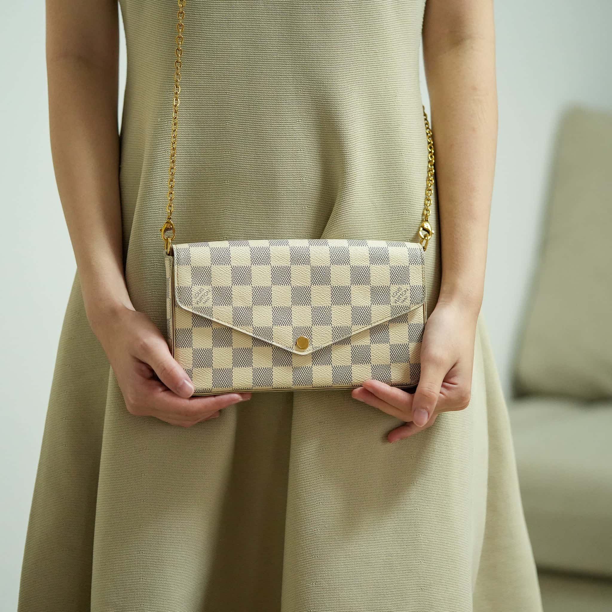 Túi đeo chéo LV nữ Louis Vuitton Félicie Pochette Damier Azur Canvas N40491 11