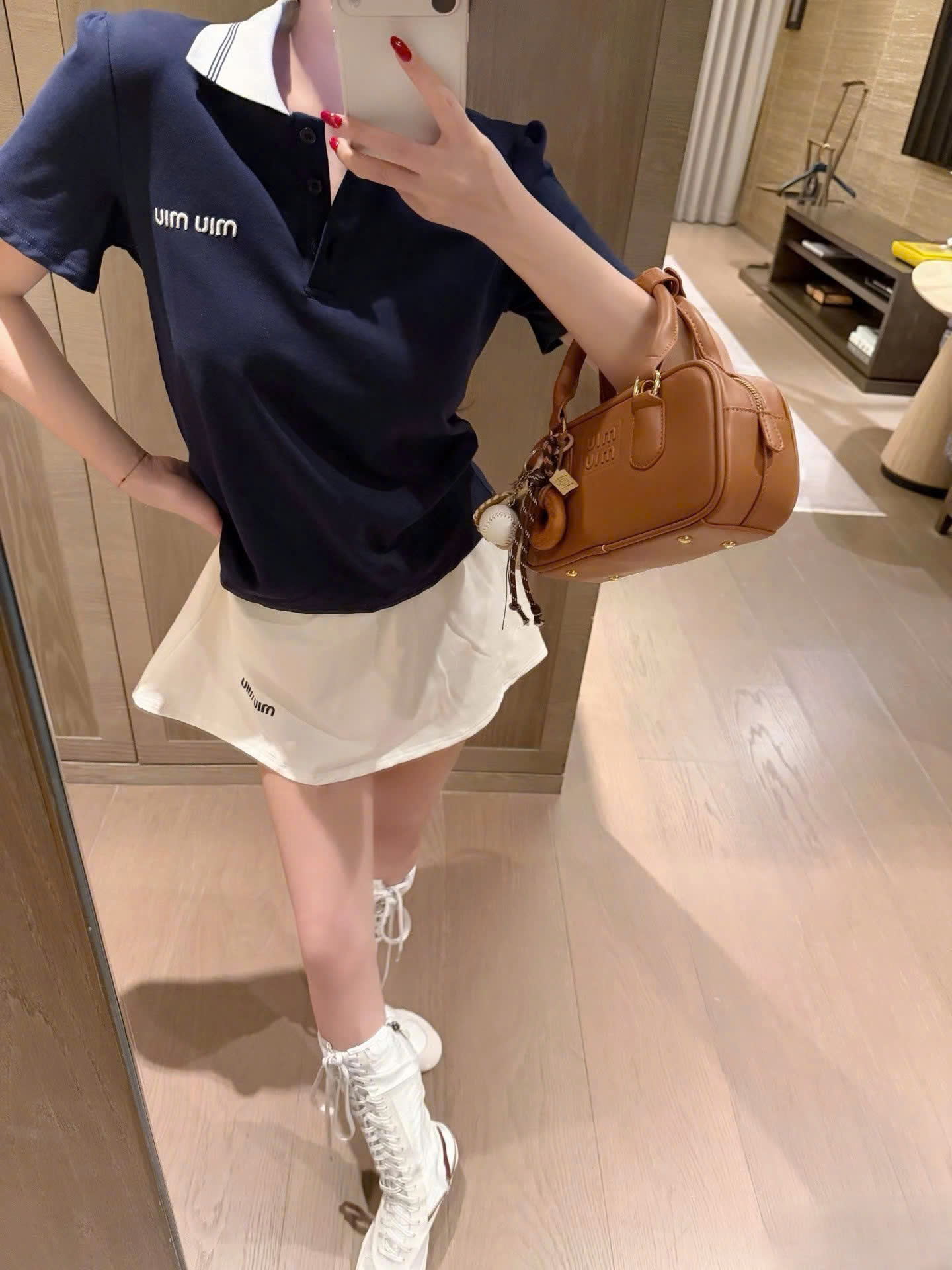 Combo áo váy thun trắng xanh Miu Miu 13