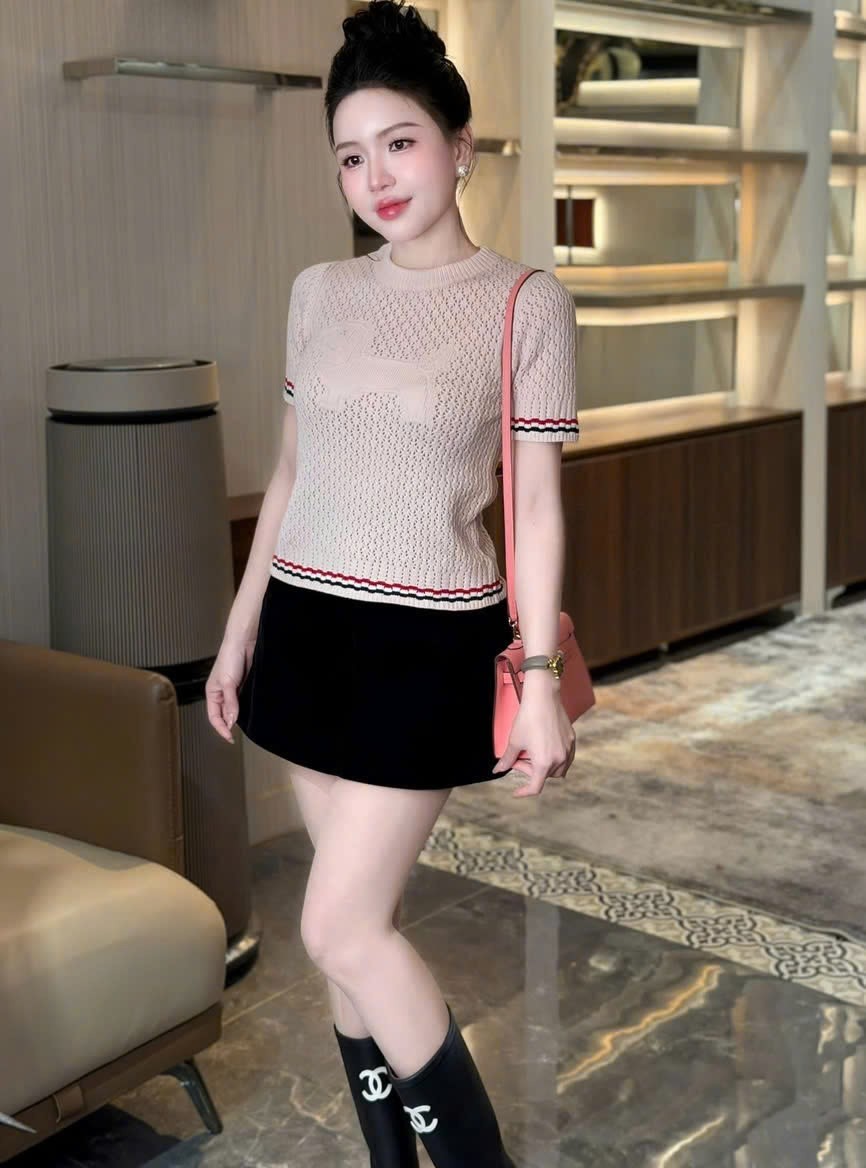 Áo nữ hồng Thom Browne Jacquard Cotton Sweater Light Pink 1