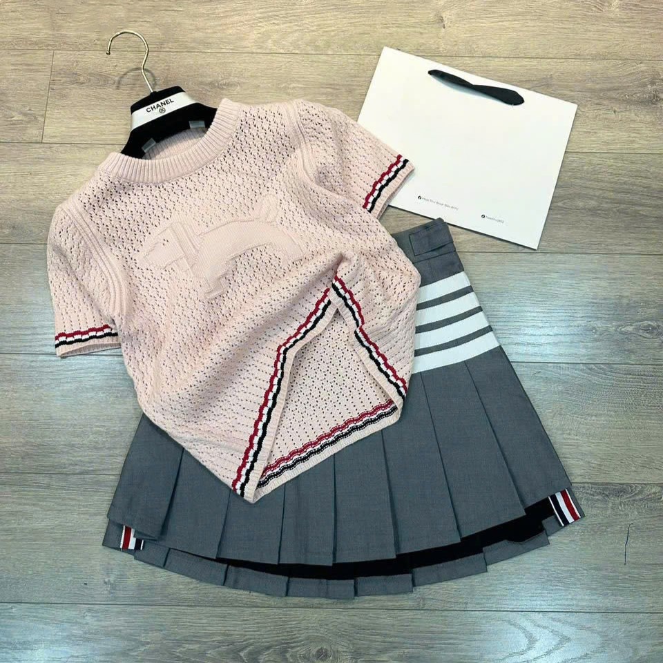 Áo nữ hồng Thom Browne Jacquard Cotton Sweater Light Pink 3