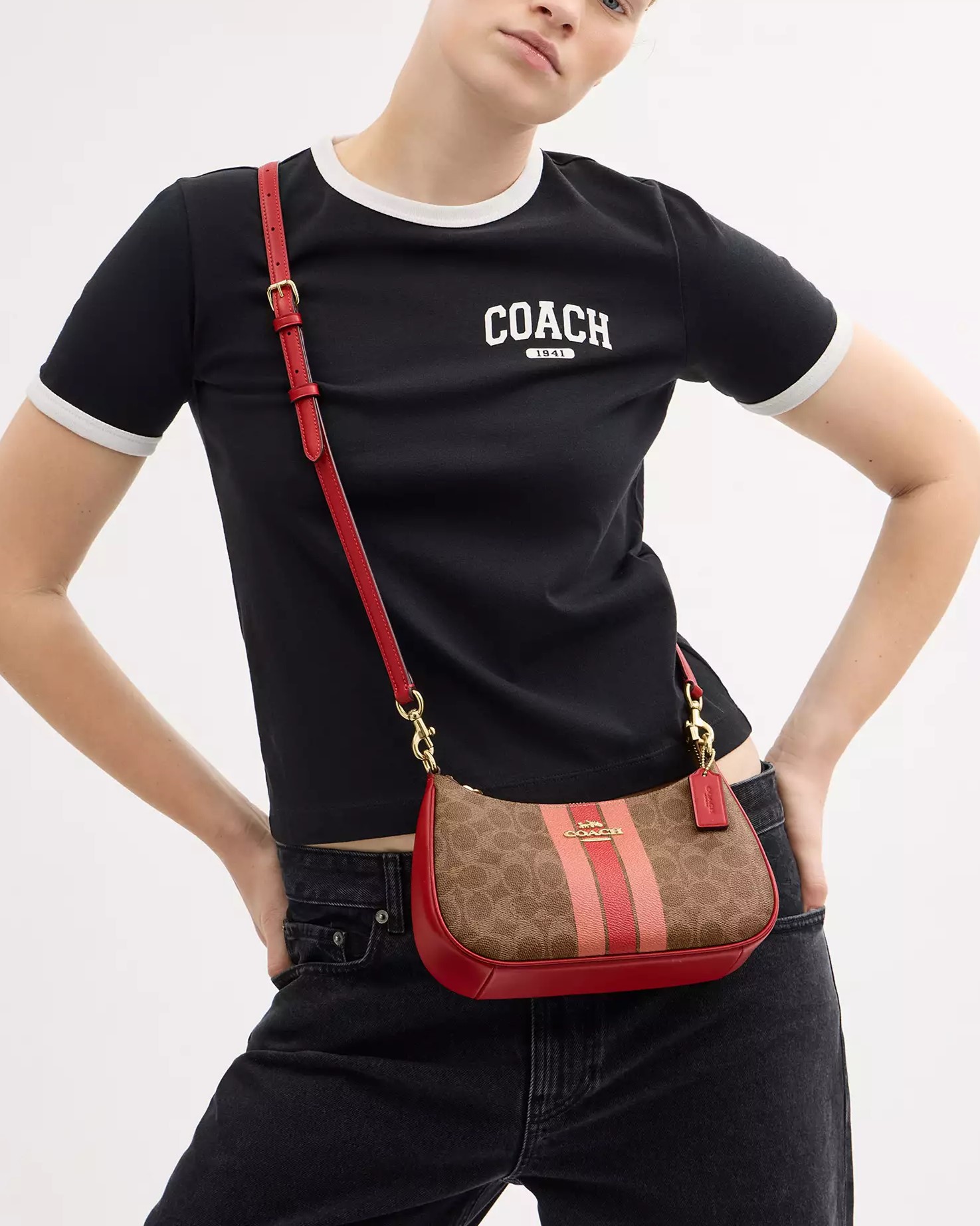 Túi đeo chéo Coach Teri Shoulder Bag In Signature Canvas With Stripe Tan Multi CAL81 6
