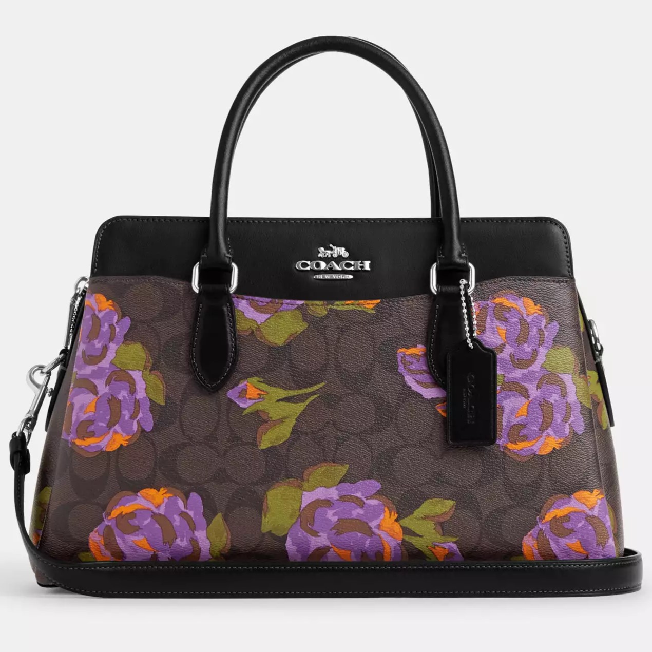 TÚI XÁCH HỌA TIẾT HOA TÍM COACH DARCIE CARRYALL BAG IN SIGNATURE CANVAS WITH ROSE PRINT CL466 2