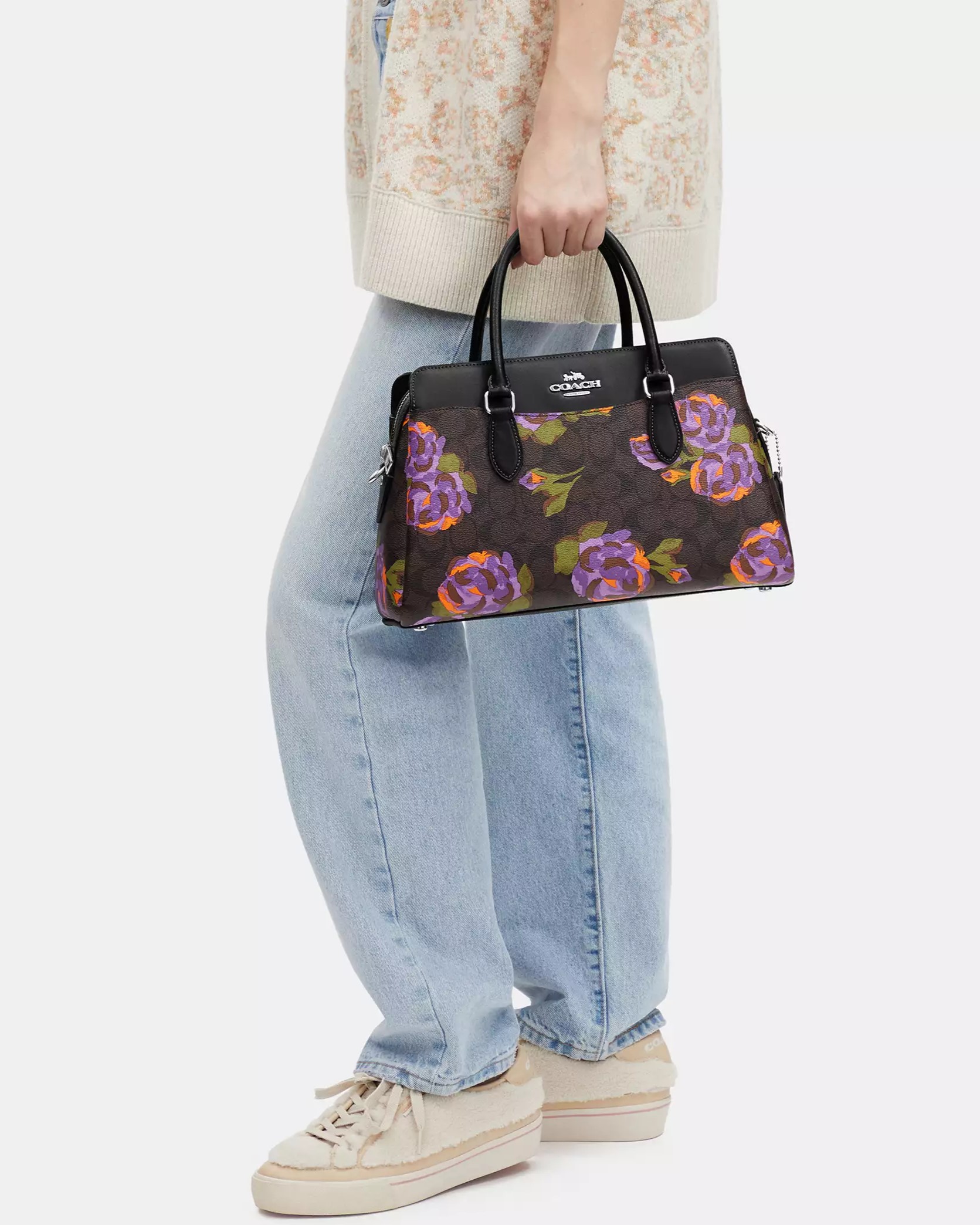 TÚI XÁCH HỌA TIẾT HOA TÍM COACH DARCIE CARRYALL BAG IN SIGNATURE CANVAS WITH ROSE PRINT CL466 6
