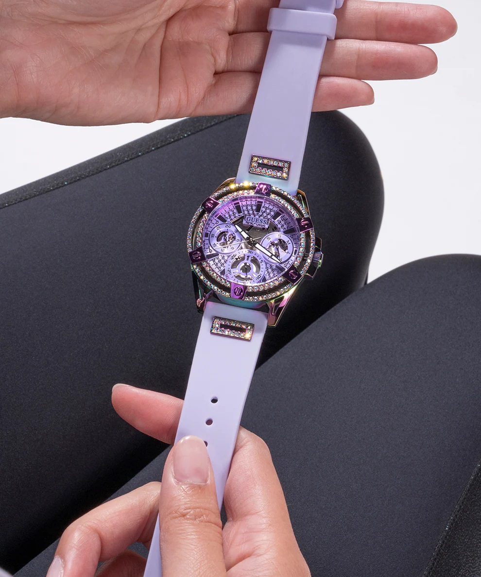 ĐỒNG HỒ ĐEO TAY NỮ GUESS LADIES PURPLE IRIDESCENT MULTI-FUNCTION SILICONE WATCH GW0536L4 8