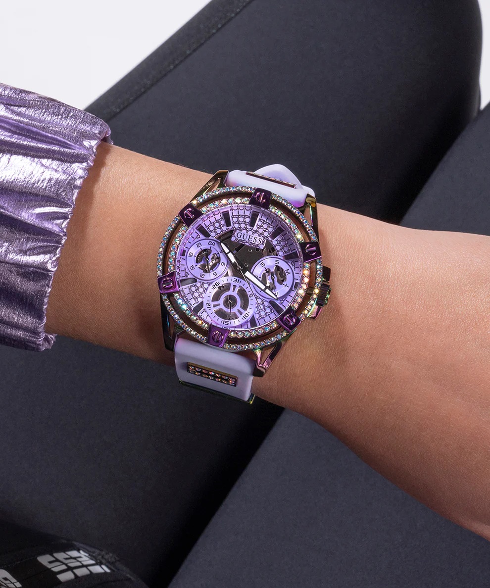 ĐỒNG HỒ ĐEO TAY NỮ GUESS LADIES PURPLE IRIDESCENT MULTI-FUNCTION SILICONE WATCH GW0536L4 2
