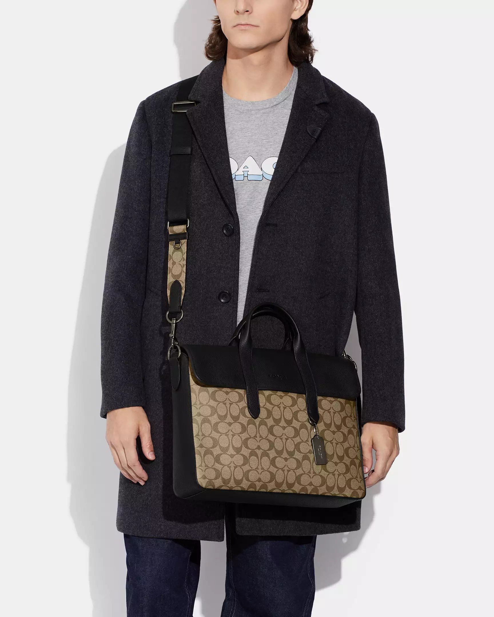 Cặp laptop Nam Coach Sullivan Portfolio Brief In Signature Canvas Khaki Black C9873 6
