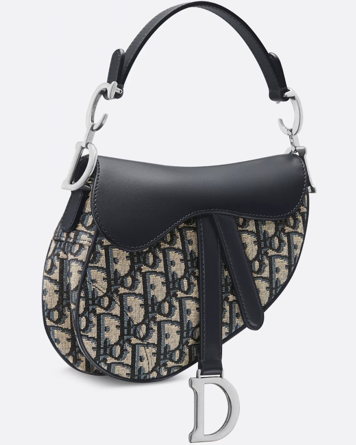 Túi đeo chéo yên ngựa Dior Mini Saddle Bag with Strap Blue Dior Oblique Jacquard and Smooth Calfskin 1