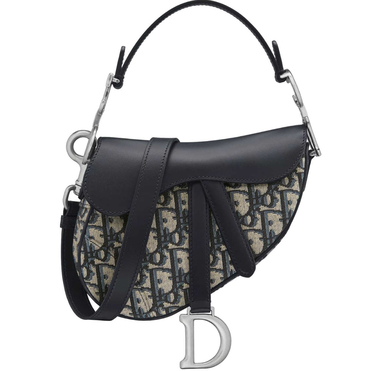 Túi đeo chéo yên ngựa Dior Mini Saddle Bag with Strap Blue Dior Oblique Jacquard and Smooth Calfskin 3