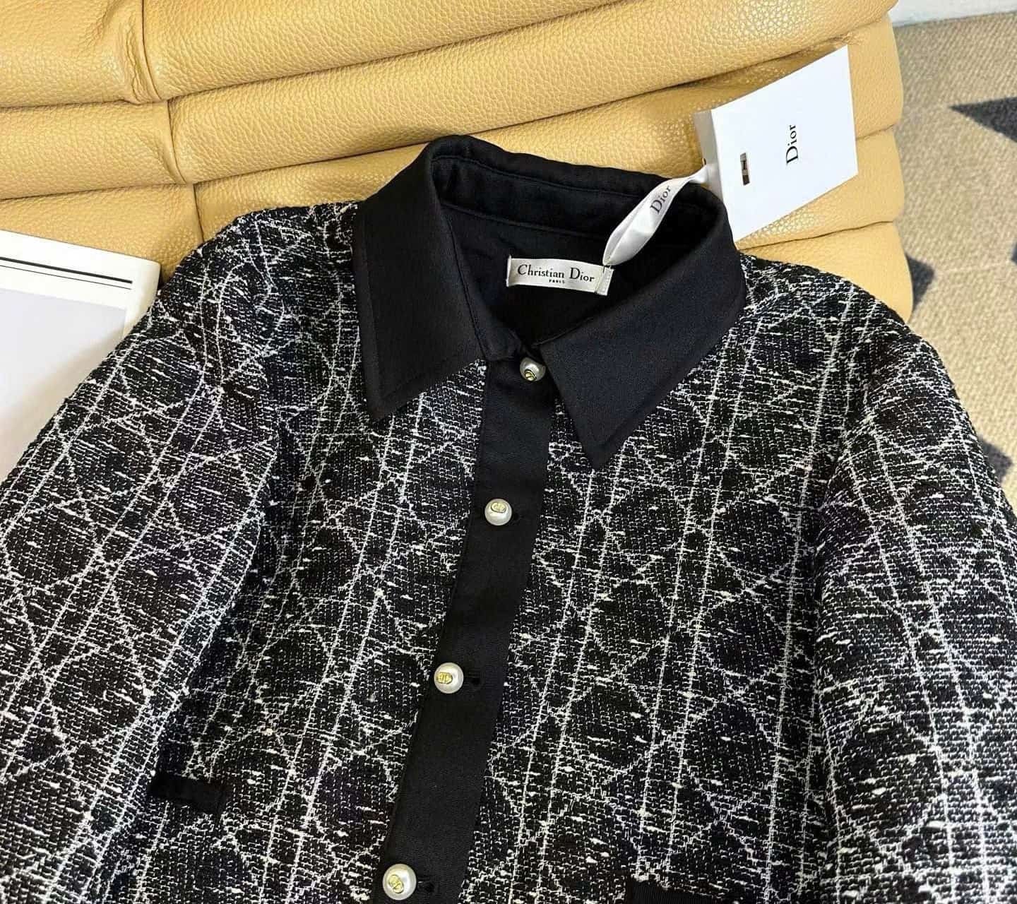 Áo khoác nữ Dior Macrocannage Jacket Black Cotton-Blend Tweed 2