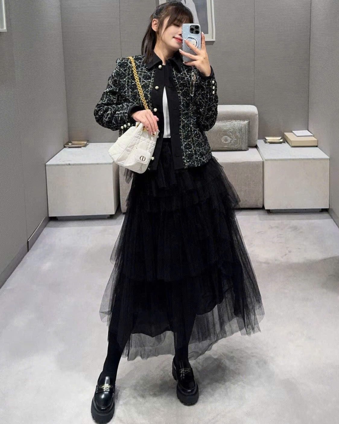 Áo khoác nữ Dior Macrocannage Jacket Black Cotton-Blend Tweed 3