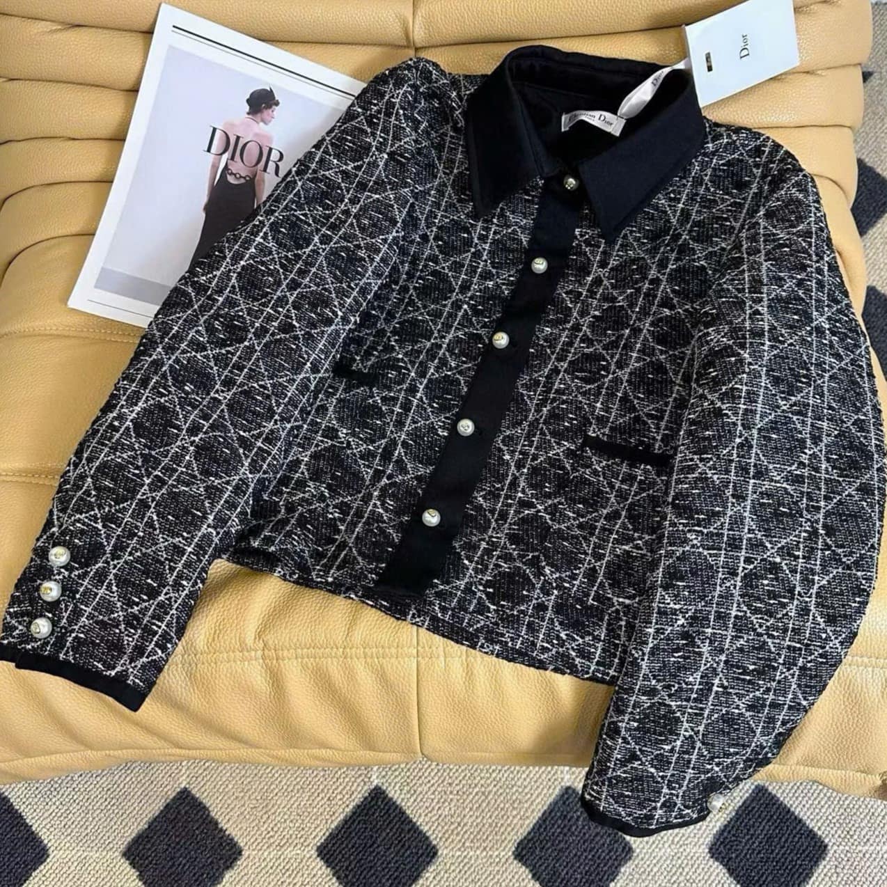 Áo khoác nữ Dior Macrocannage Jacket Black Cotton-Blend Tweed 5