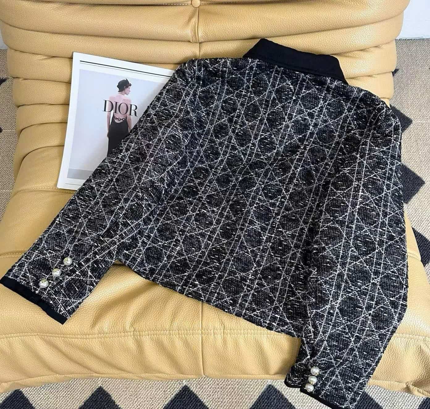 Áo khoác nữ Dior Macrocannage Jacket Black Cotton-Blend Tweed 7