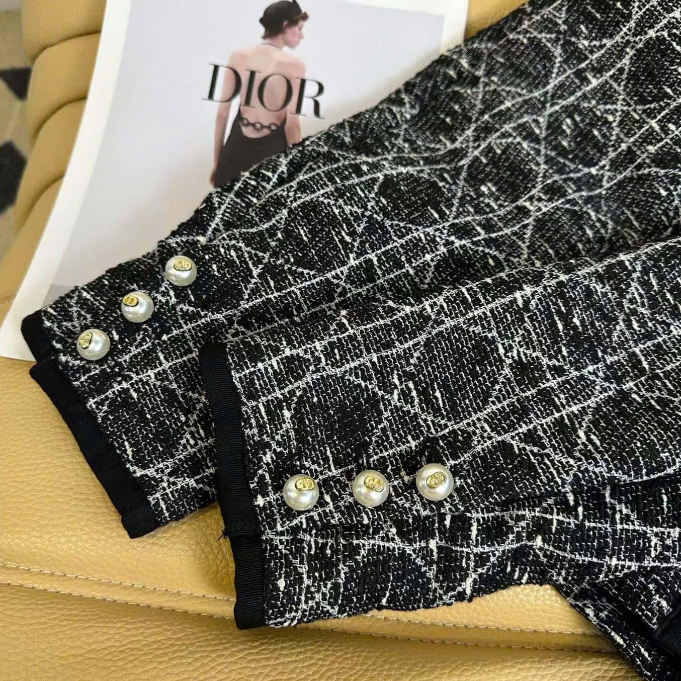 Áo khoác nữ Dior Macrocannage Jacket Black Cotton-Blend Tweed 8