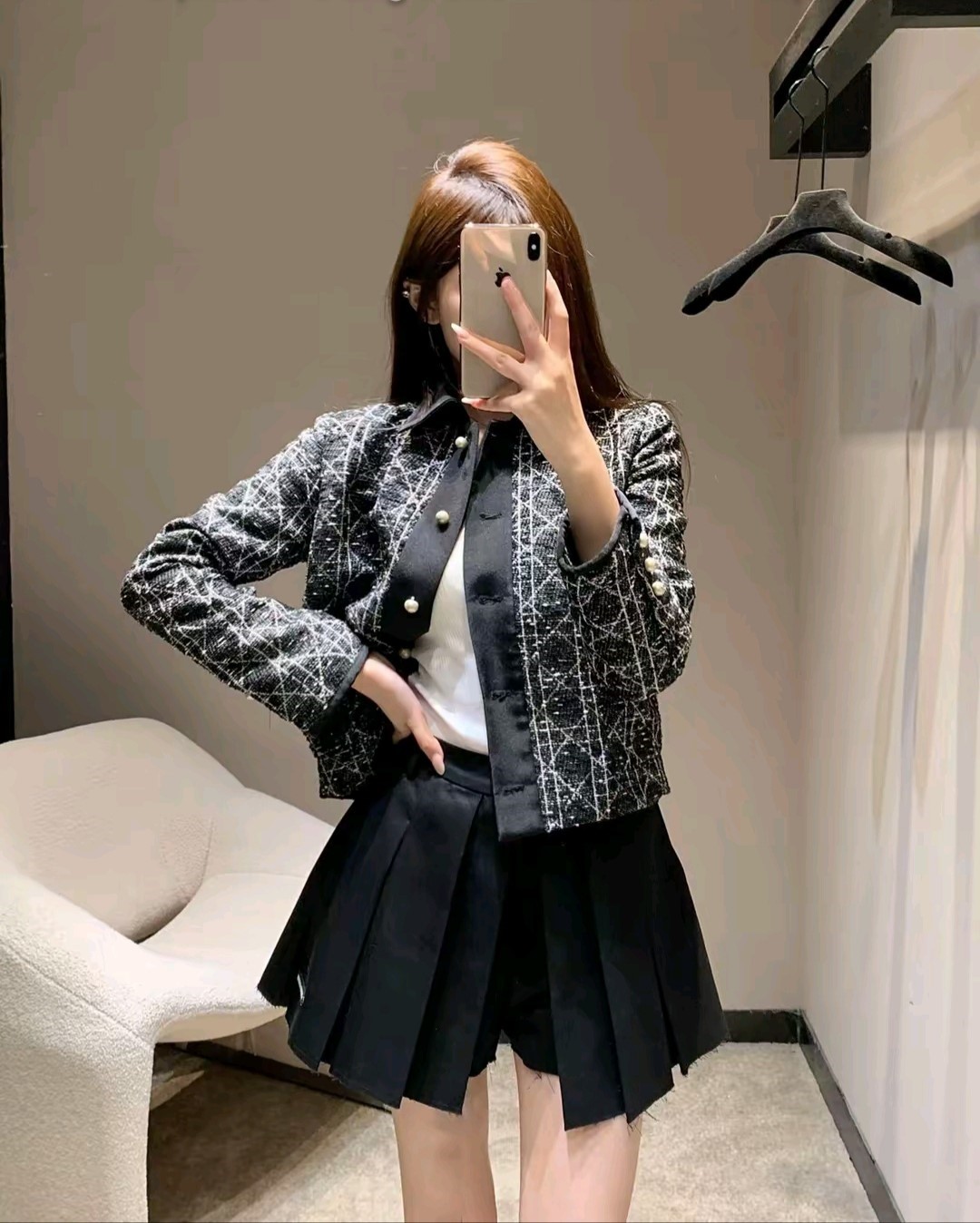 Áo khoác nữ Dior Macrocannage Jacket Black Cotton-Blend Tweed 4